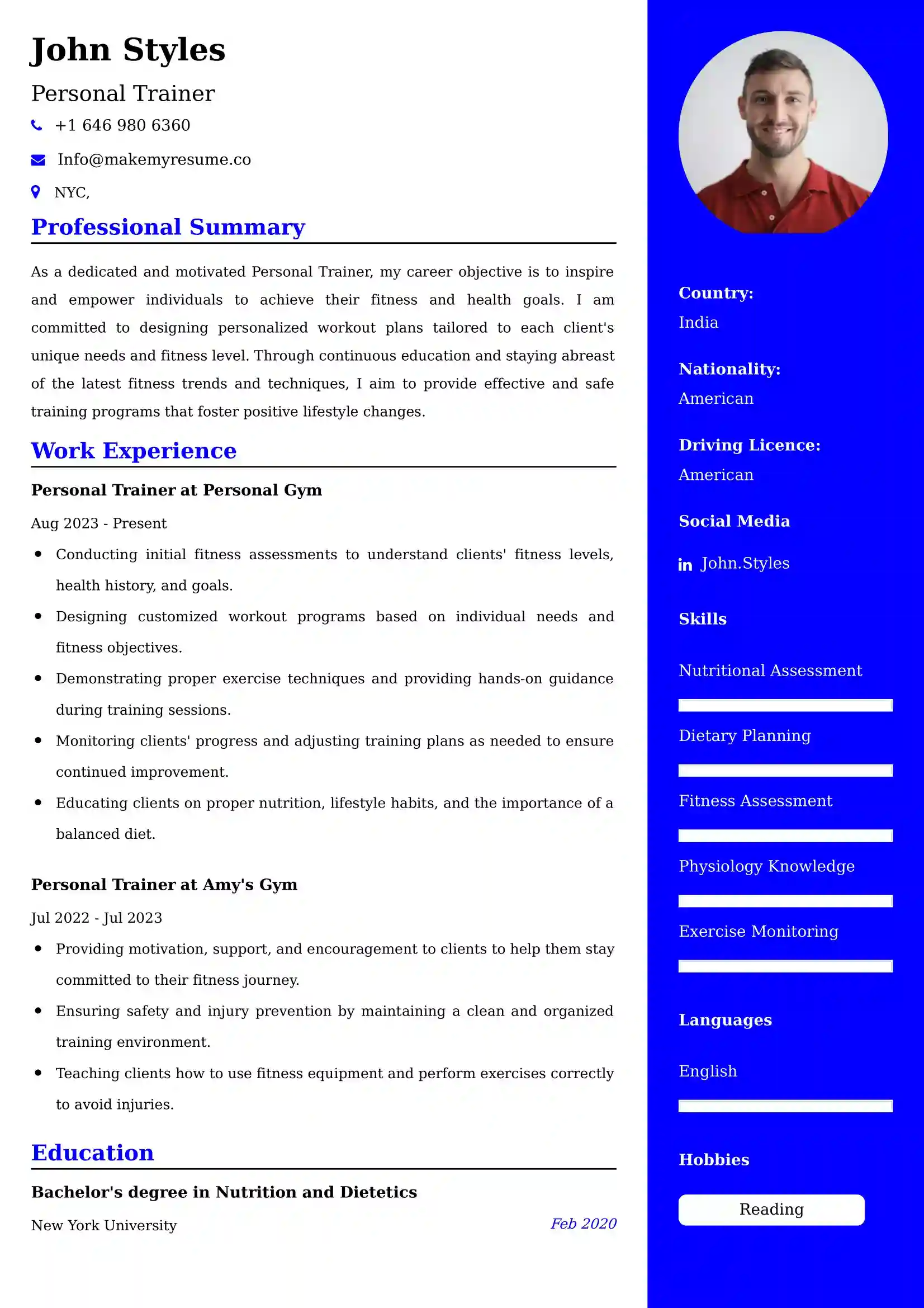 Personal Trainer Resume Examples for UK Jobs - Tips and Guide