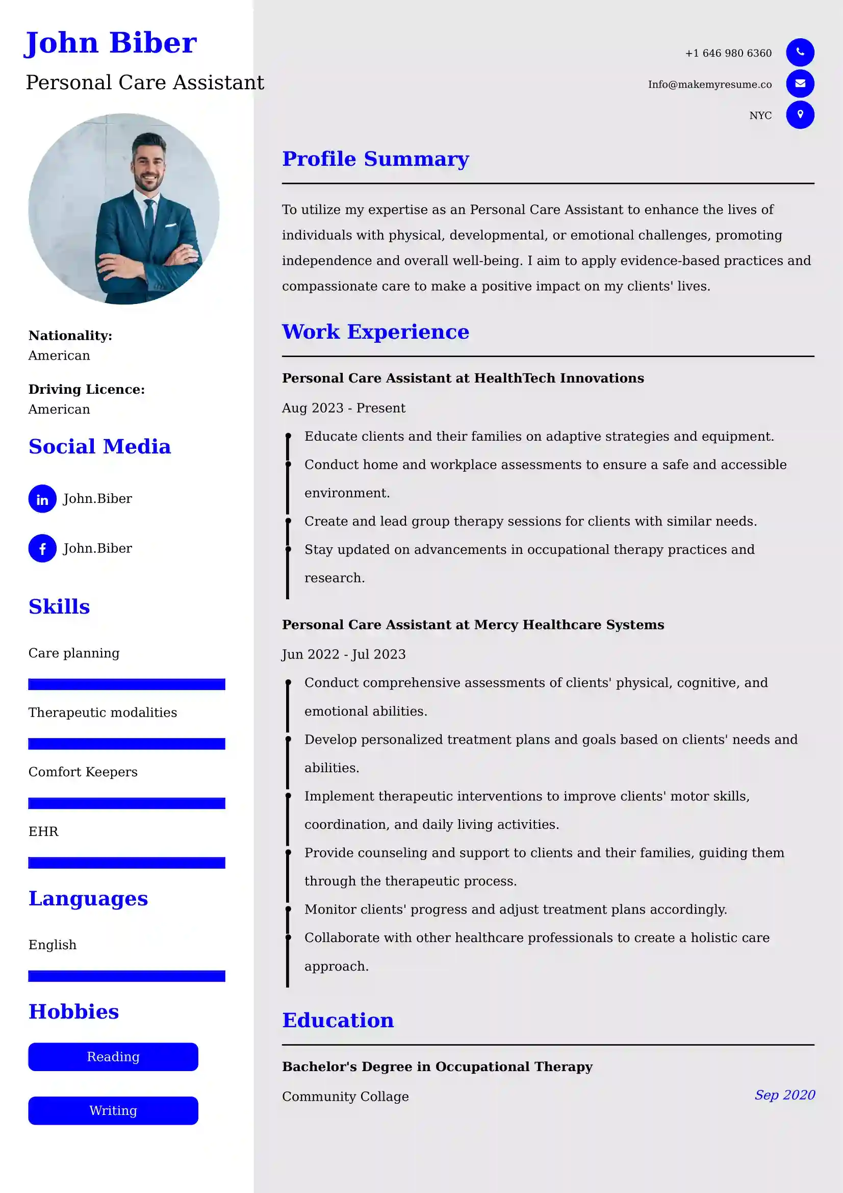 Personal Care Assistant Resume Examples for UK Jobs - Tips and Guide