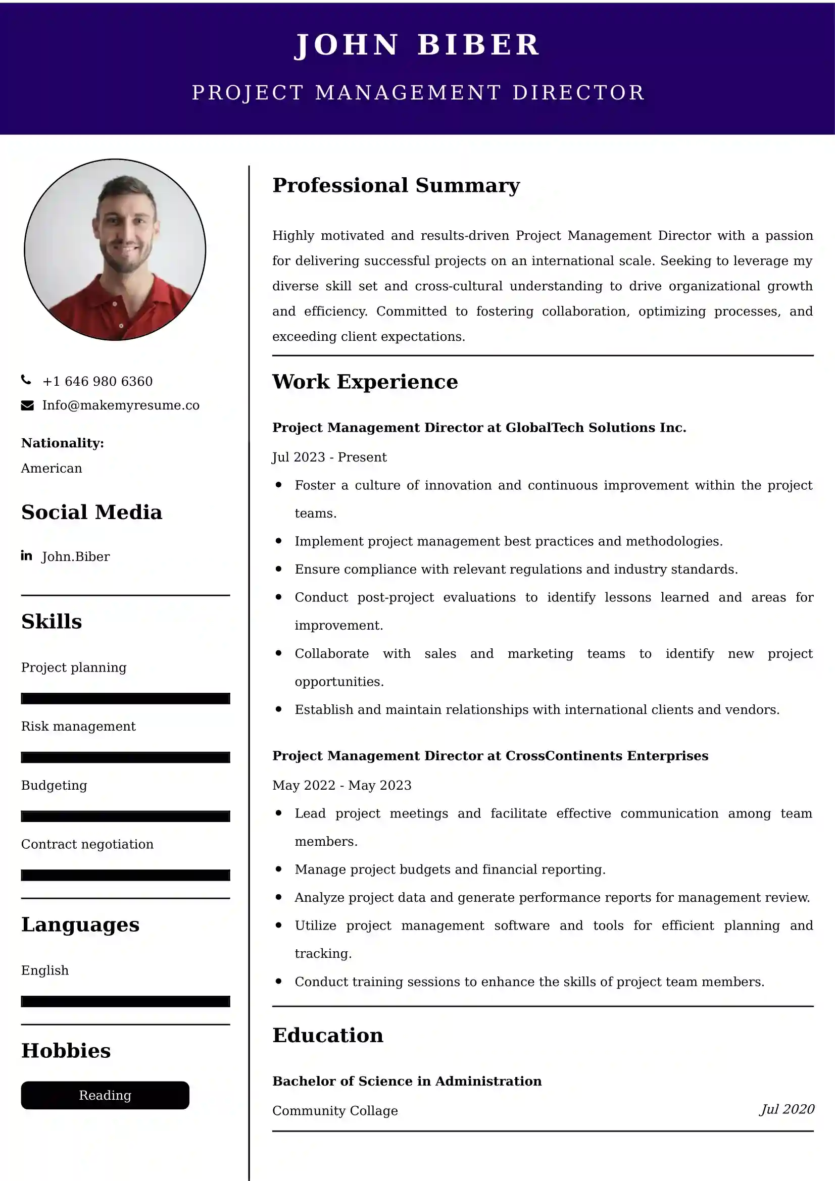 Project Management Director Resume Examples for UK Jobs - Tips and Guide