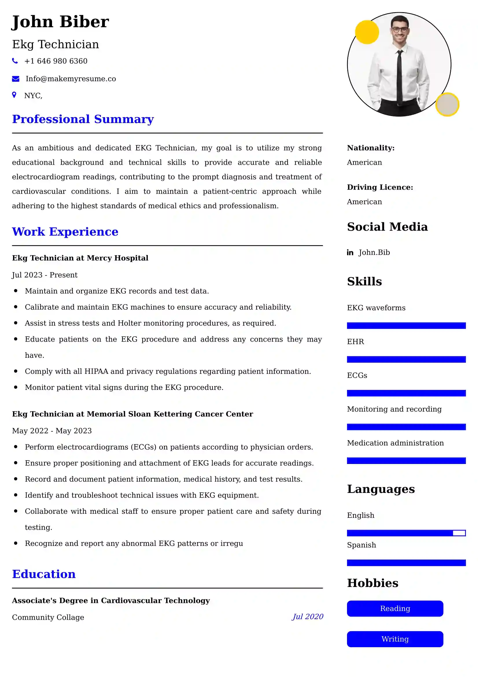 Ekg Technician Resume Examples for UK Jobs - Tips and Guide