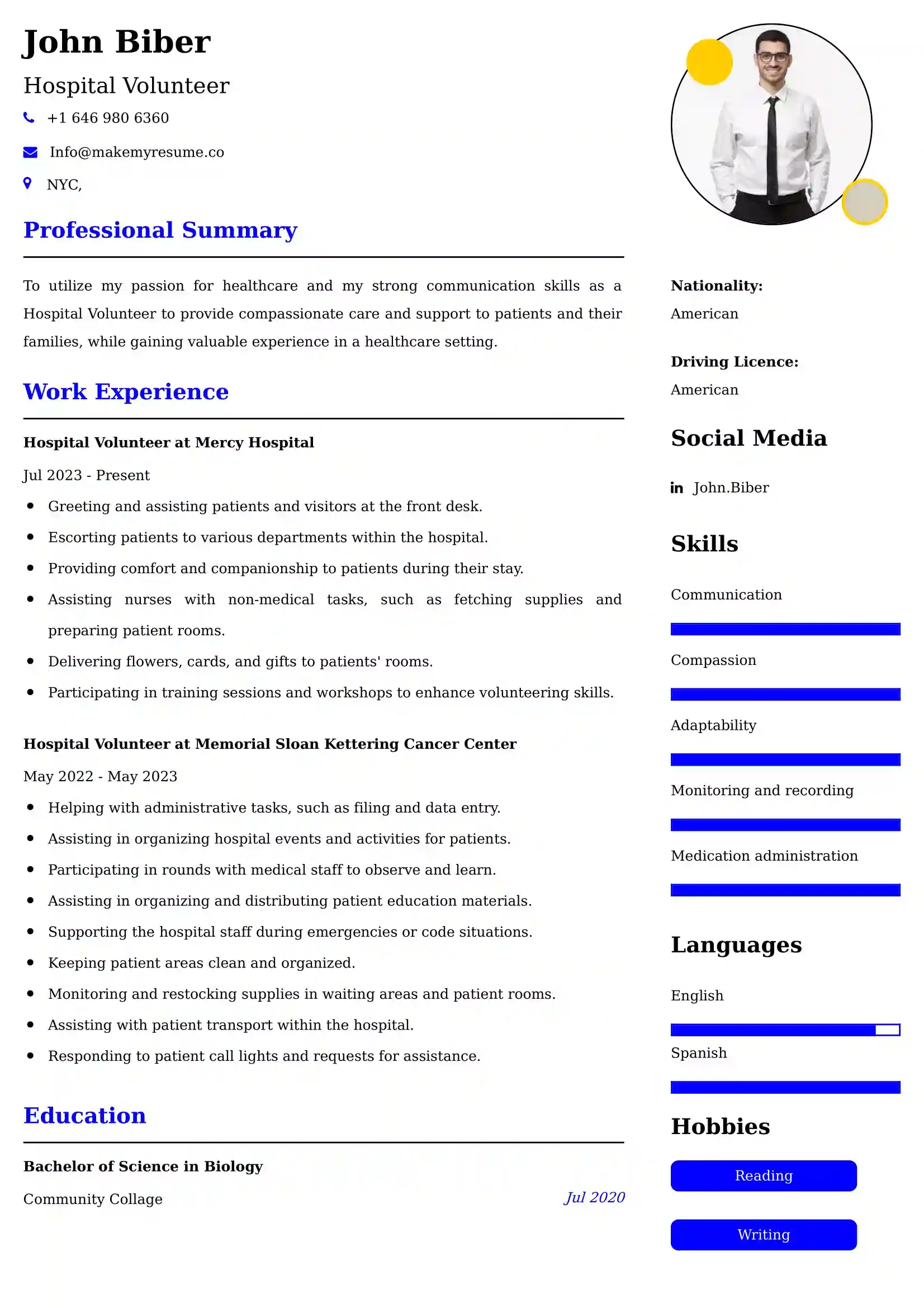 Hospital Volunteer Resume Examples for UK Jobs - Tips and Guide