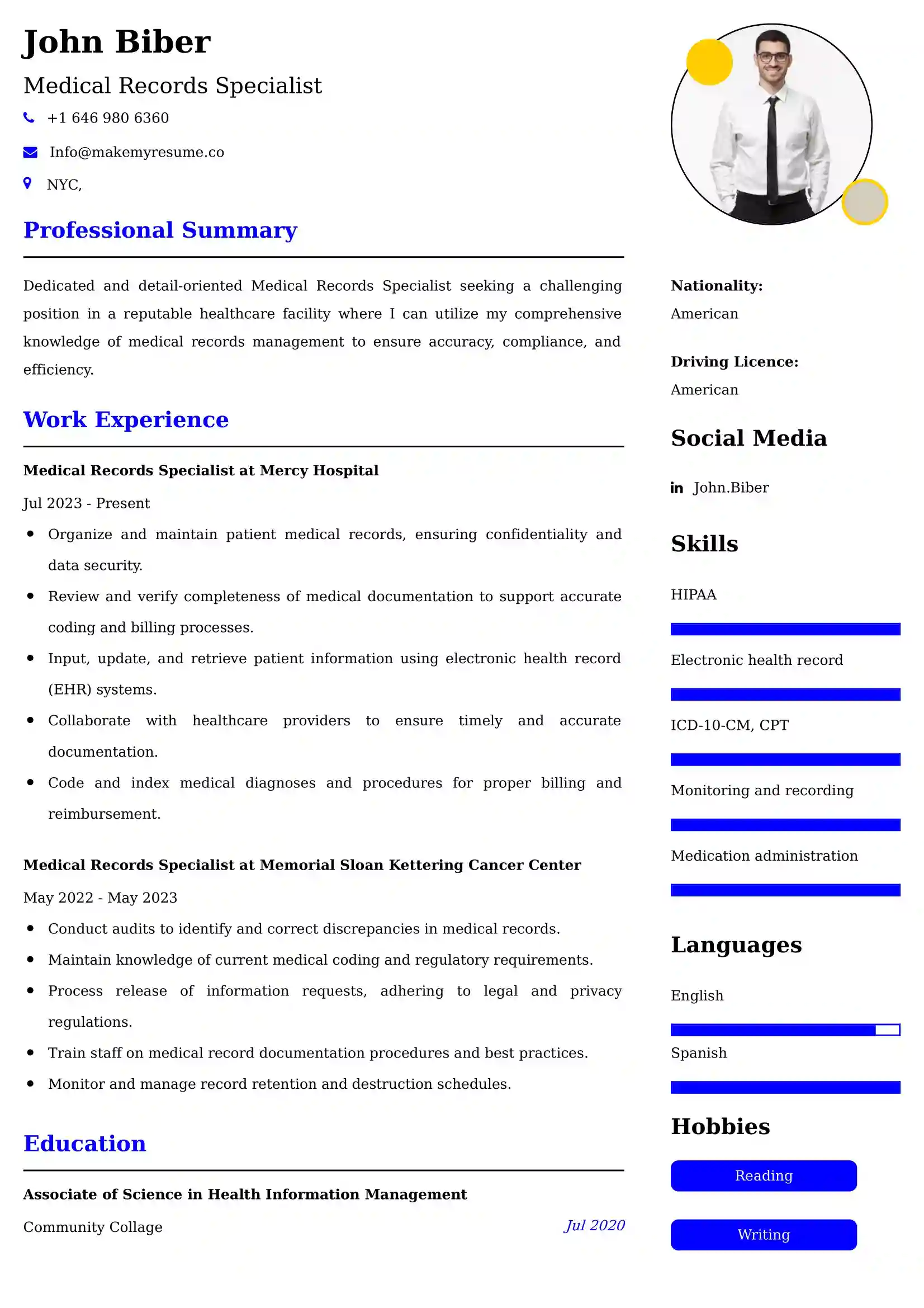 Medical Records Specialist Resume Examples for UK Jobs - Tips and Guide
