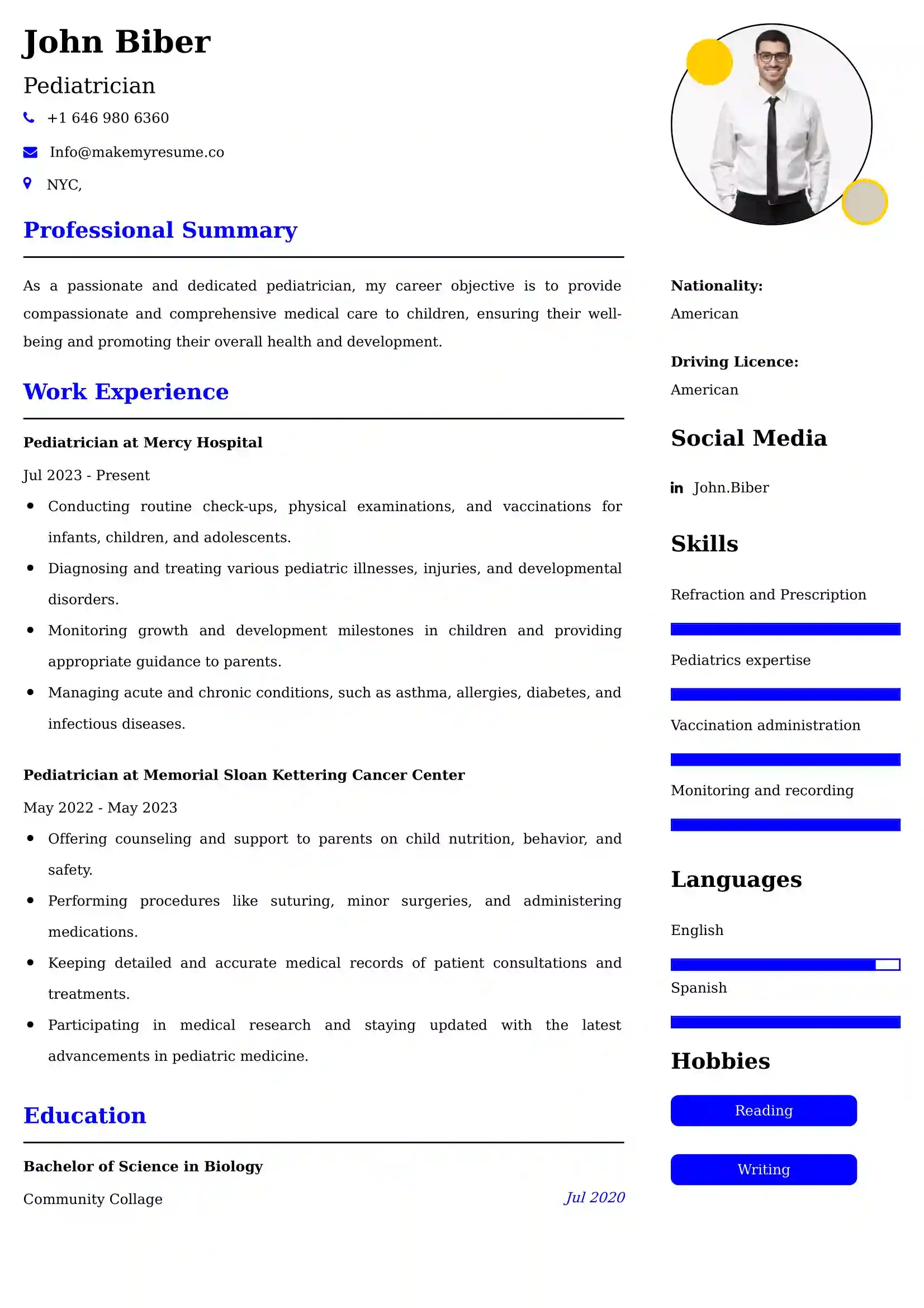 Pediatrician Resume Examples for UK Jobs - Tips and Guide