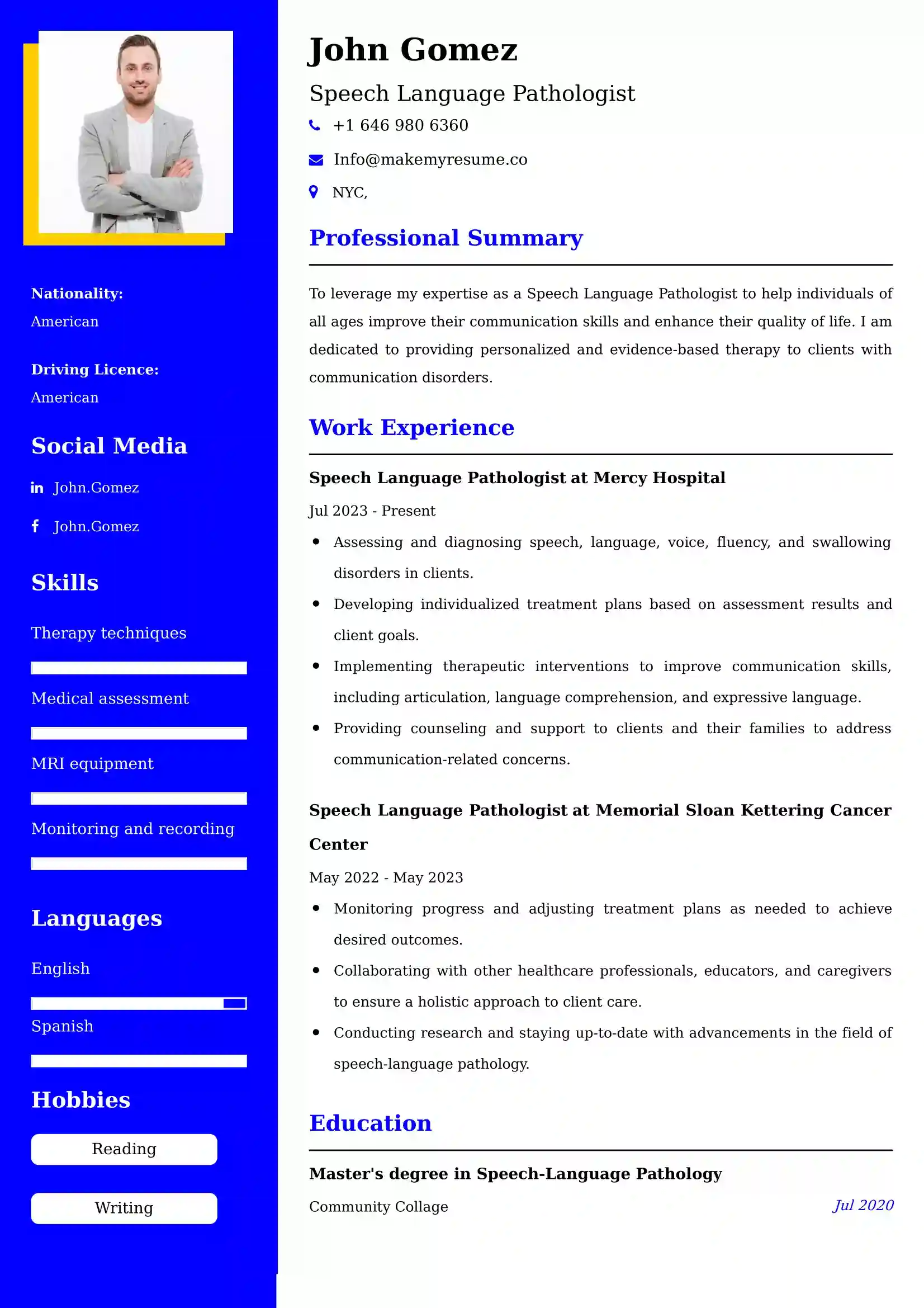Speech Language Pathologist Resume Examples for UK Jobs - Tips and Guide