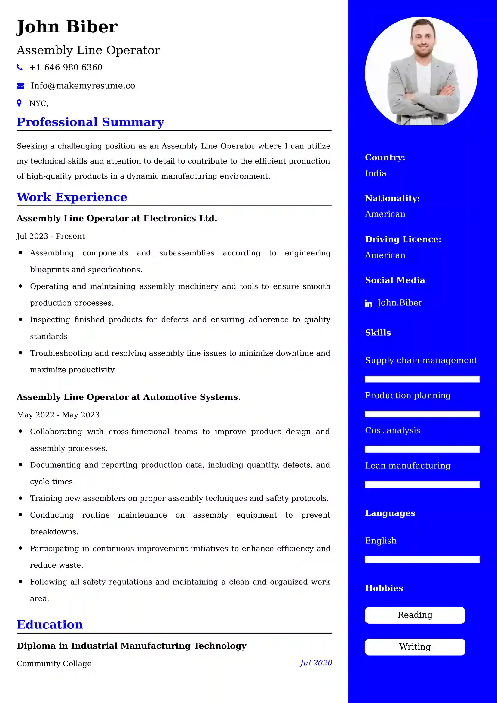 Assembly Line Operator Resume Examples for UK Jobs - Tips and Guide
