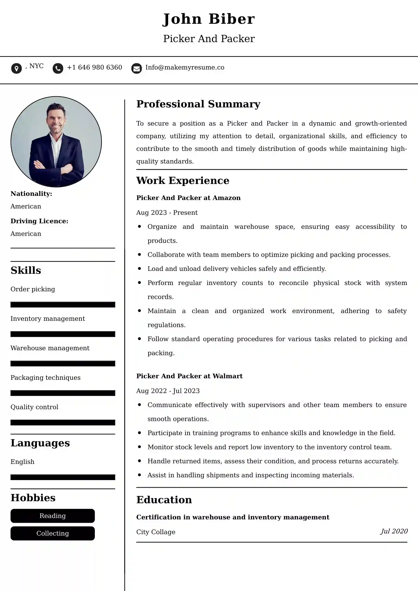 Picker And Packer Resume Examples for UK Jobs - Tips and Guide