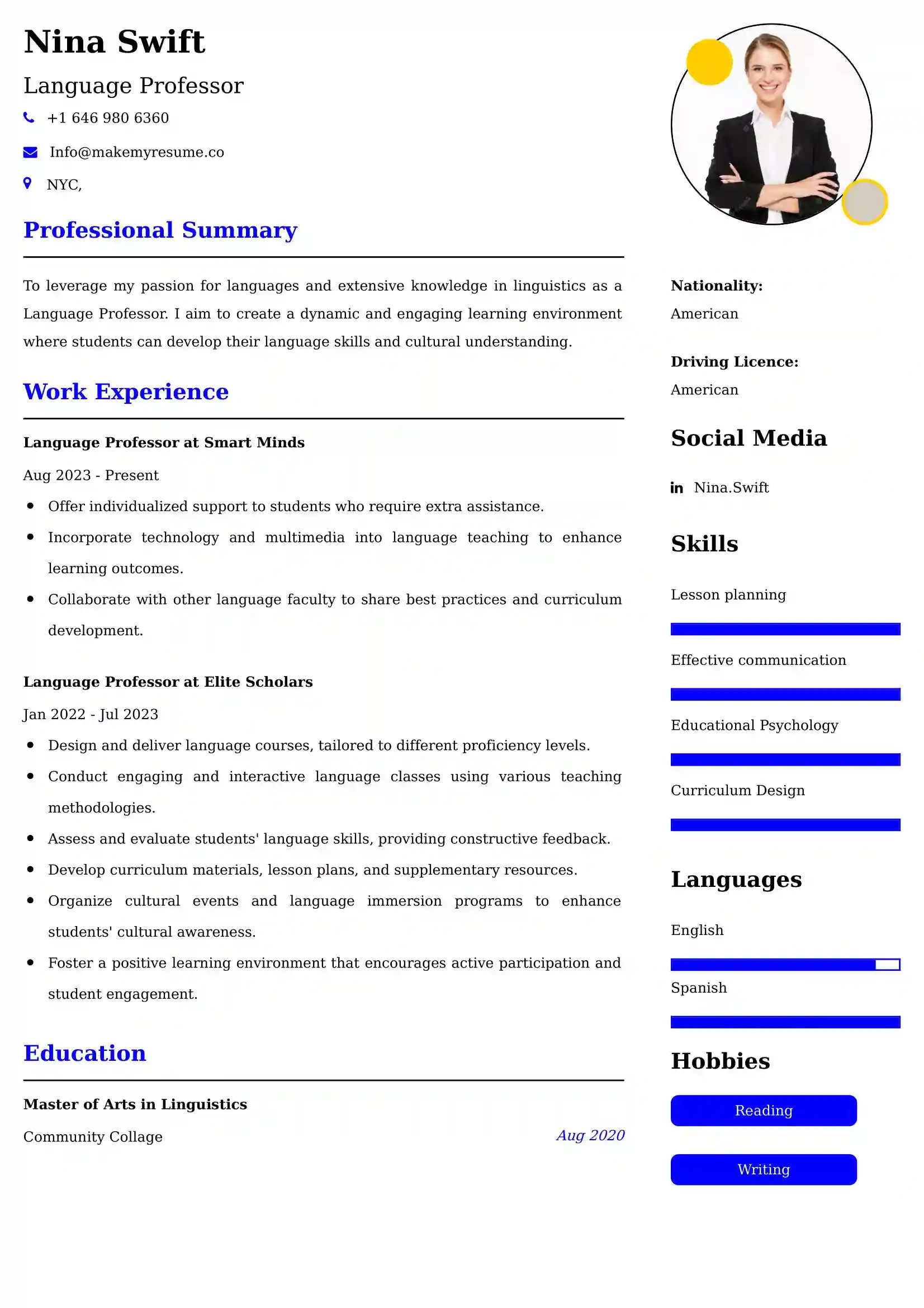 Language Professor Resume Examples for UK Jobs - Tips and Guide