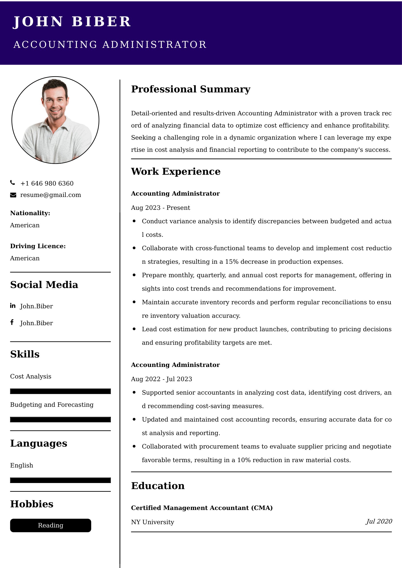 Accounting Administrator Resume Examples for UK Jobs - Tips and Guide