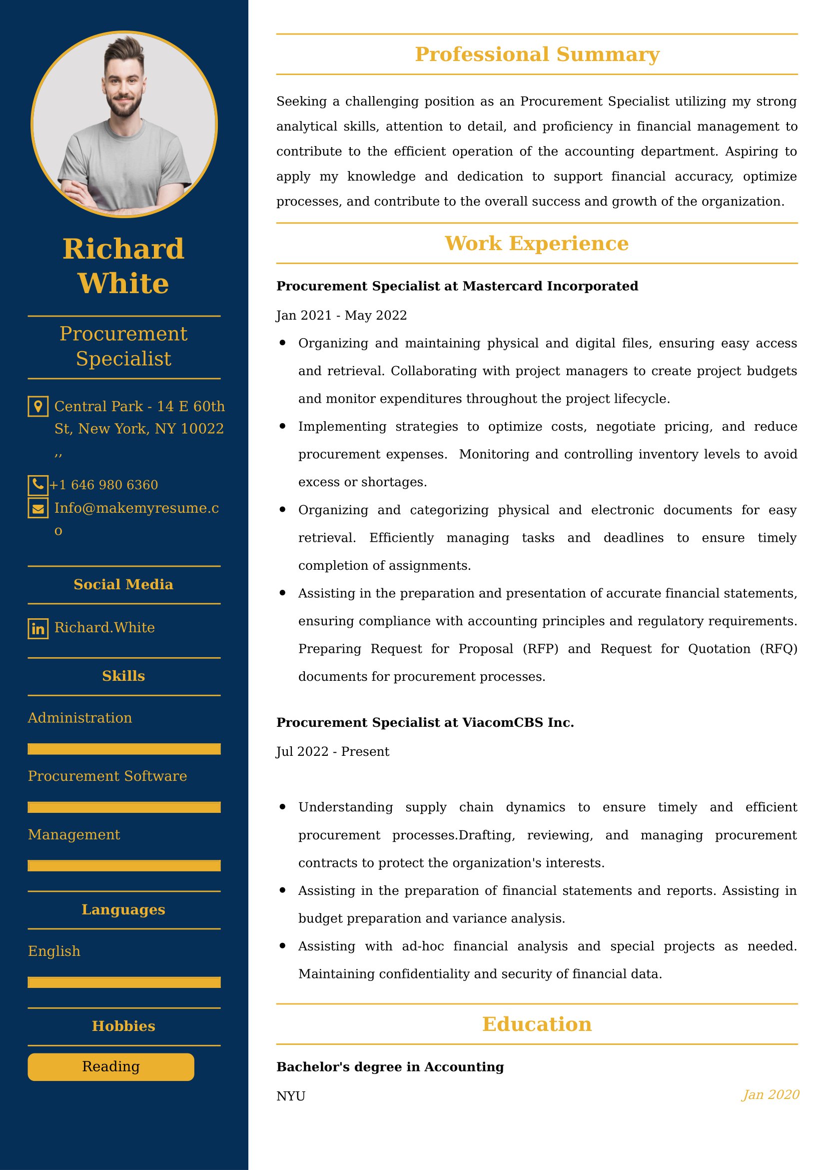 Procurement Specialist Resume Examples for UK Jobs - Tips and Guide