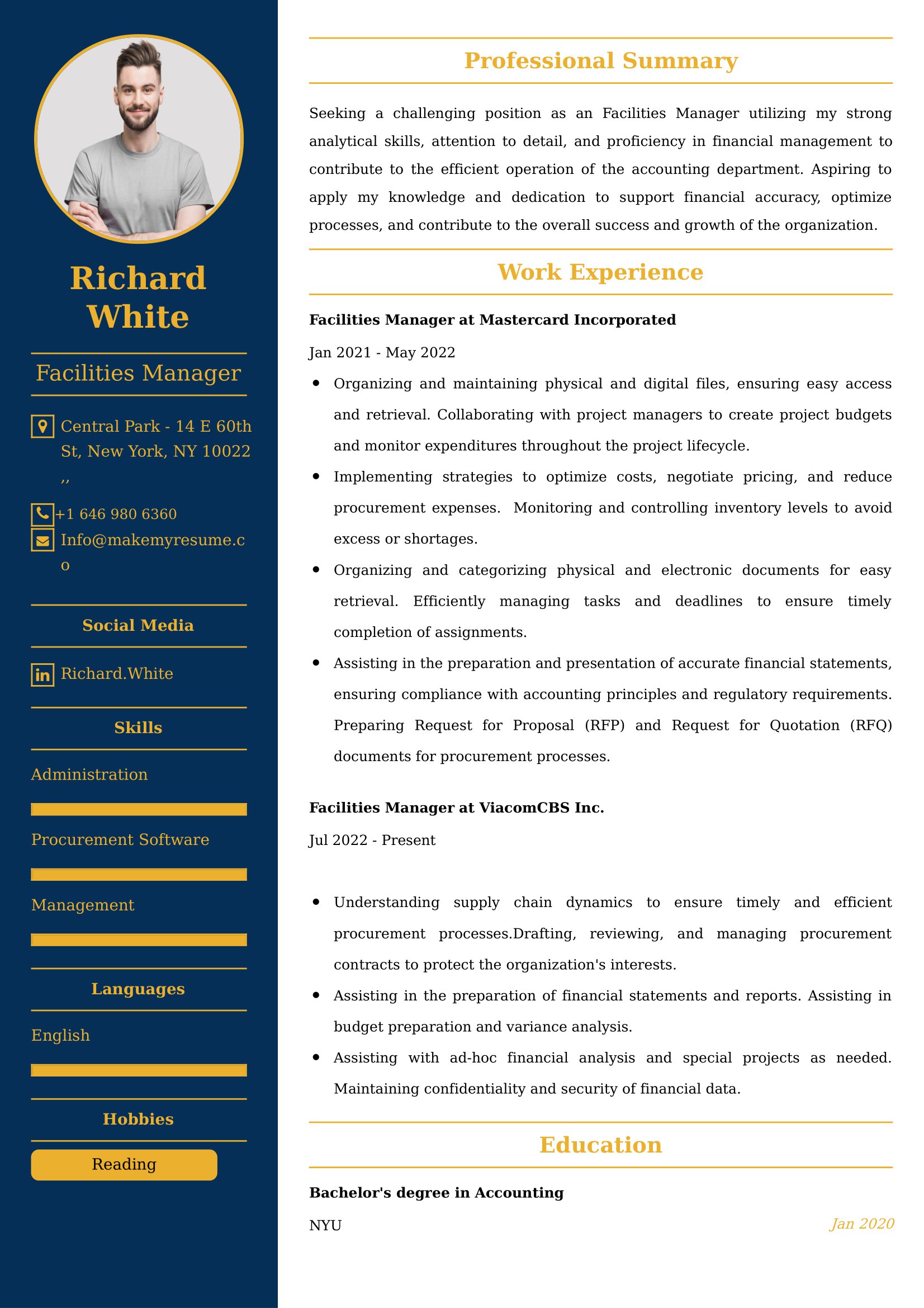 Facilities Manager Resume Examples for UK Jobs - Tips and Guide