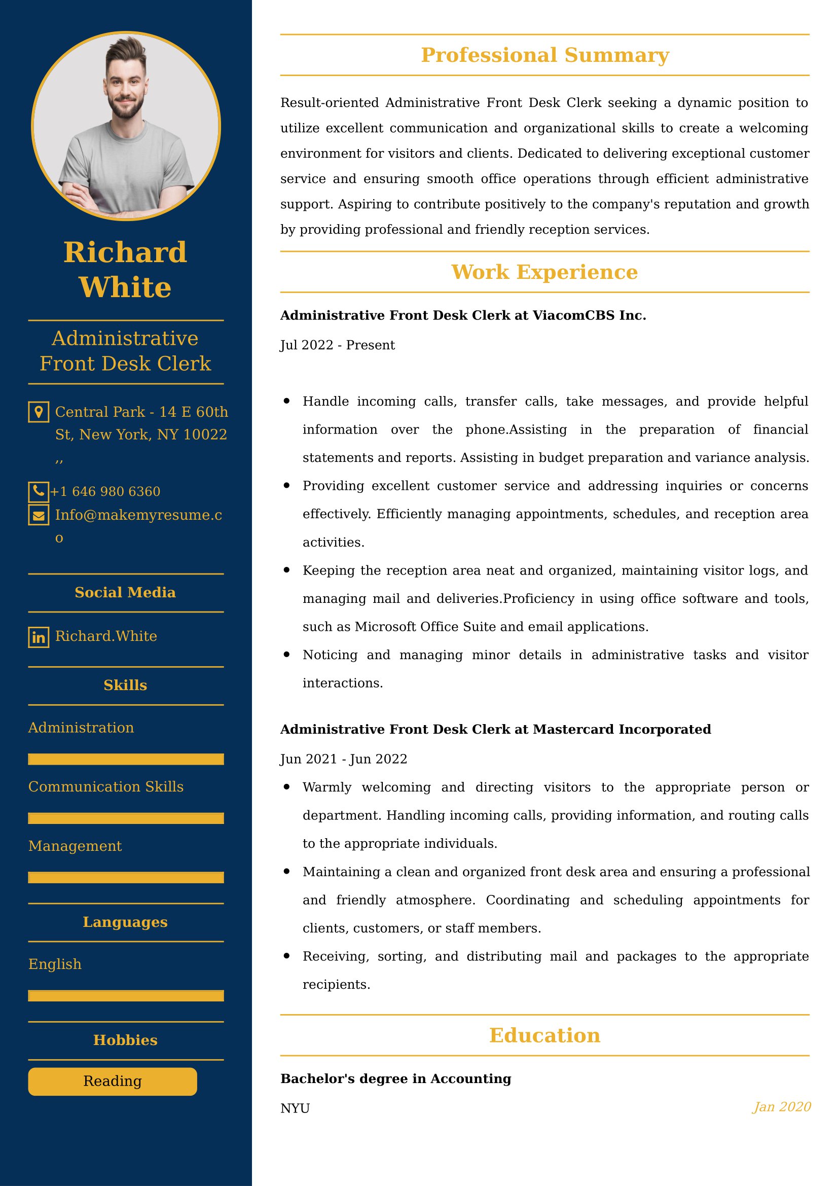 Administrative Front Desk Clerk Resume Examples for UK Jobs - Tips and Guide