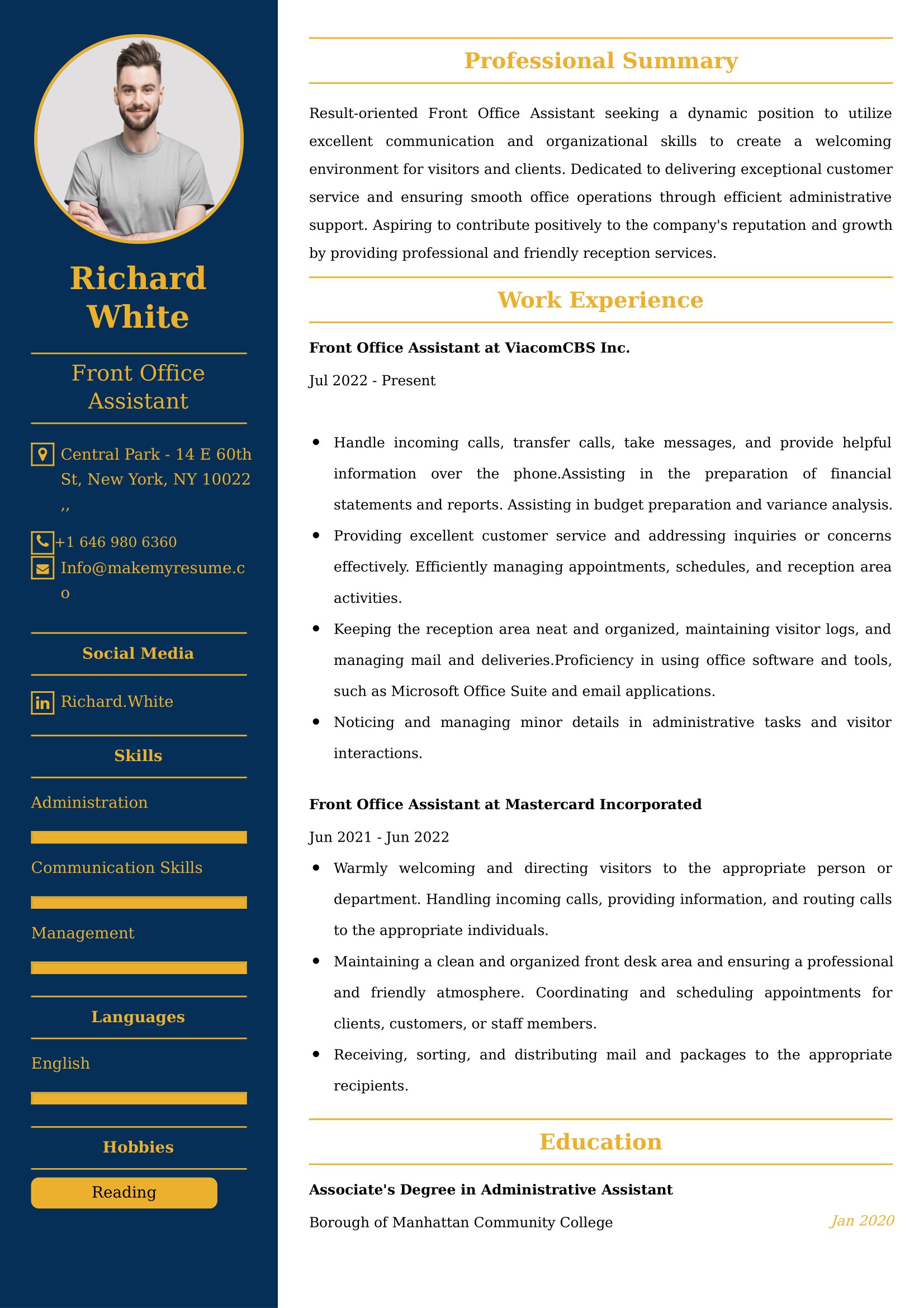 Front Office Assistant Resume Examples for UK Jobs - Tips and Guide