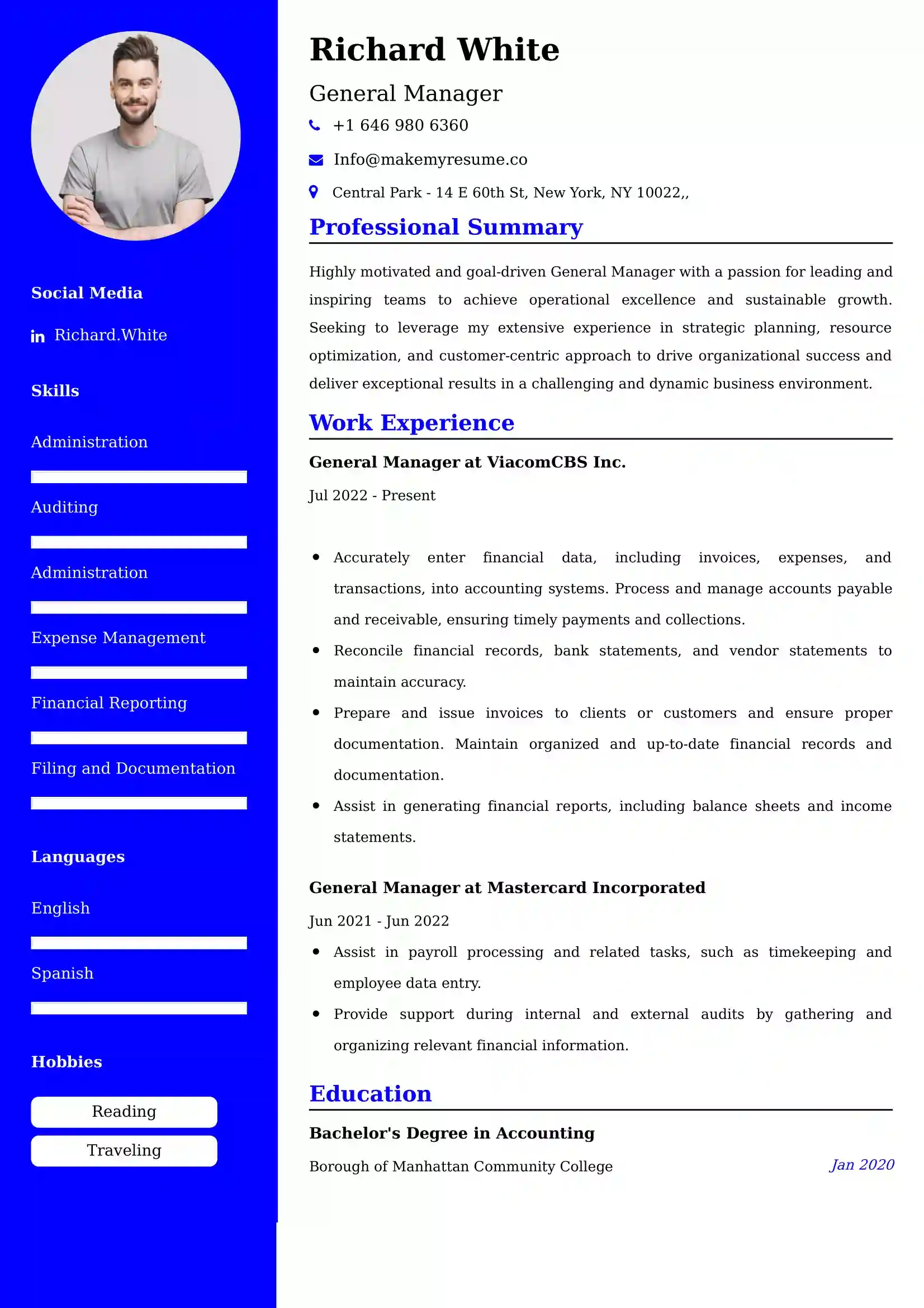 General Manager Resume Examples for UK Jobs - Tips and Guide