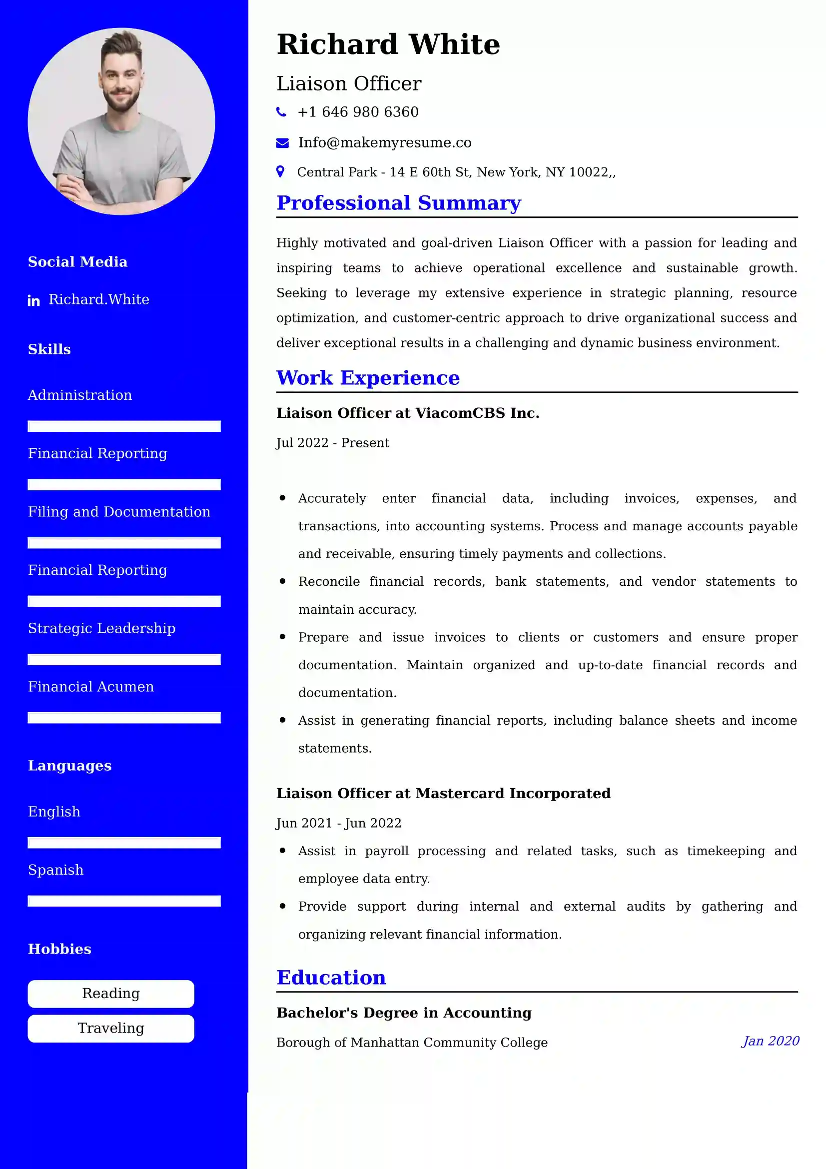Liaison Officer Resume Examples for UK Jobs - Tips and Guide