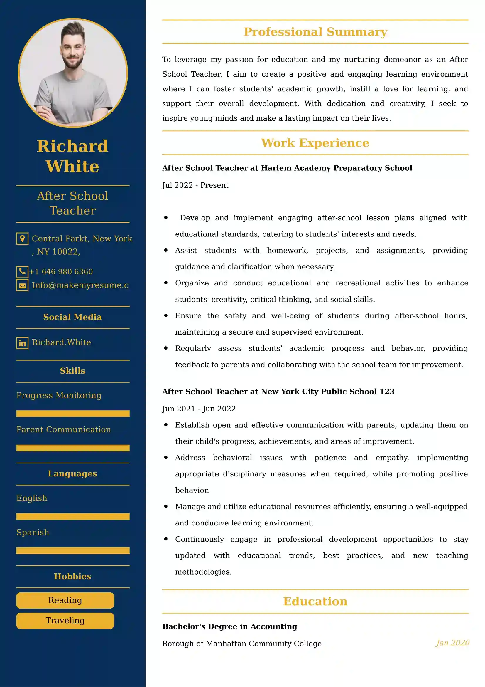 After School Teacher Resume Examples for UK Jobs - Tips and Guide