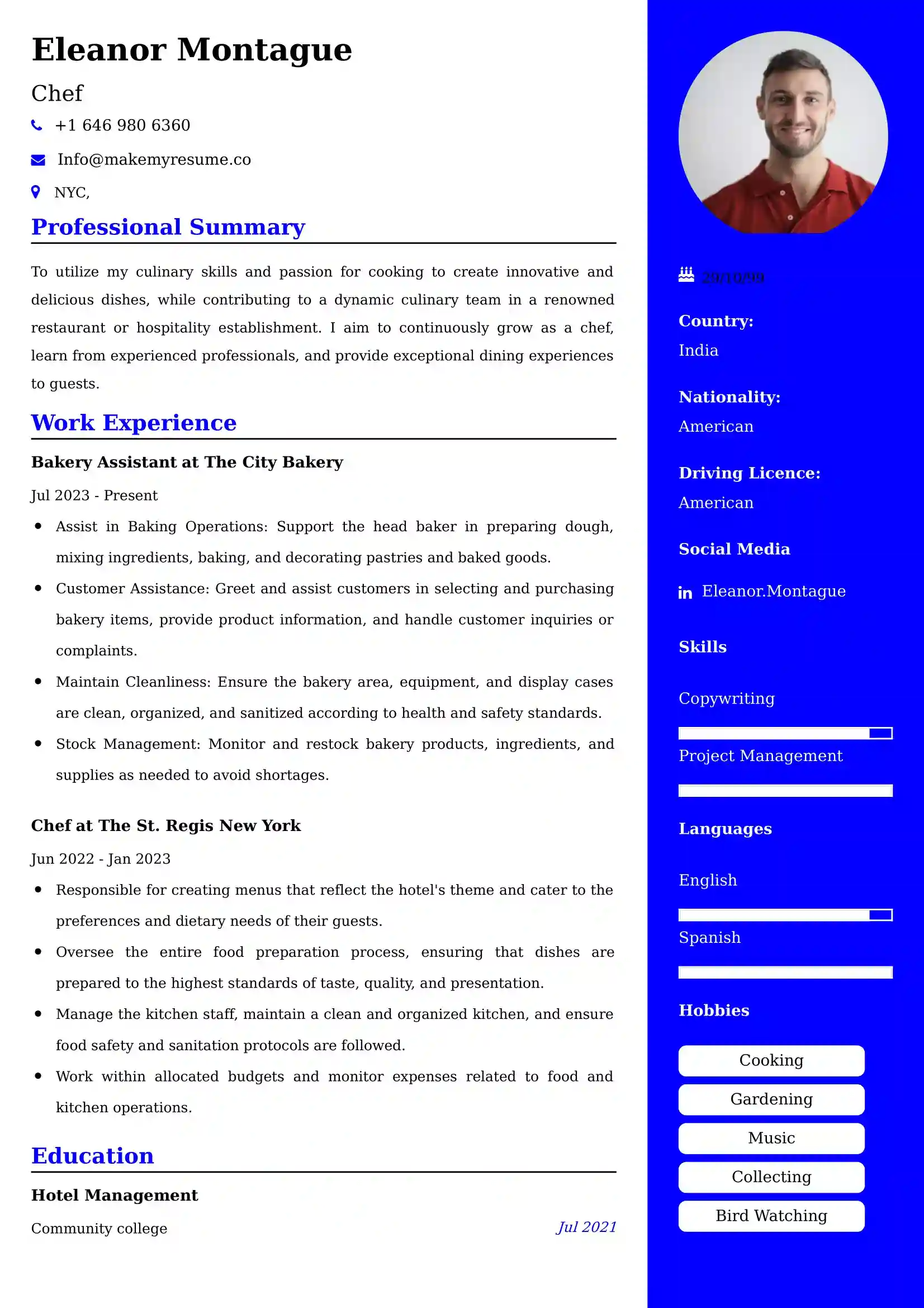 Chef Resume Examples for UK Jobs - Tips and Guide
