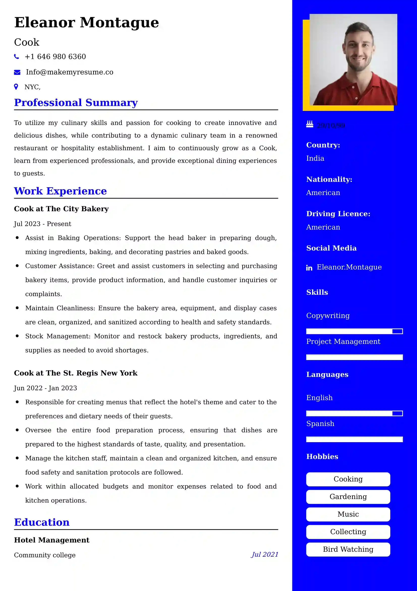 Cook Resume Examples for UK Jobs - Tips and Guide