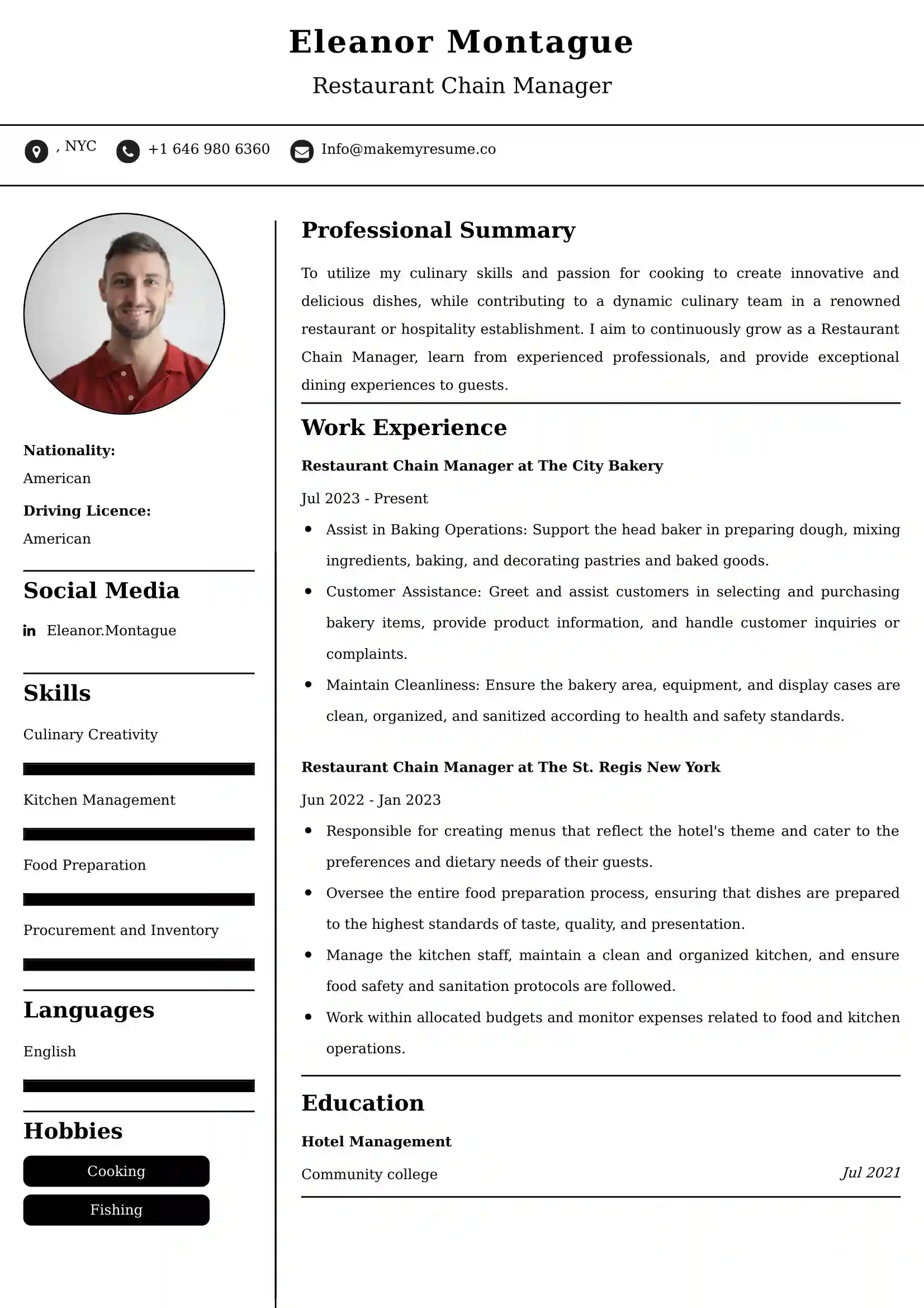 Restaurant Chain Manager Resume Examples for UK Jobs - Tips and Guide