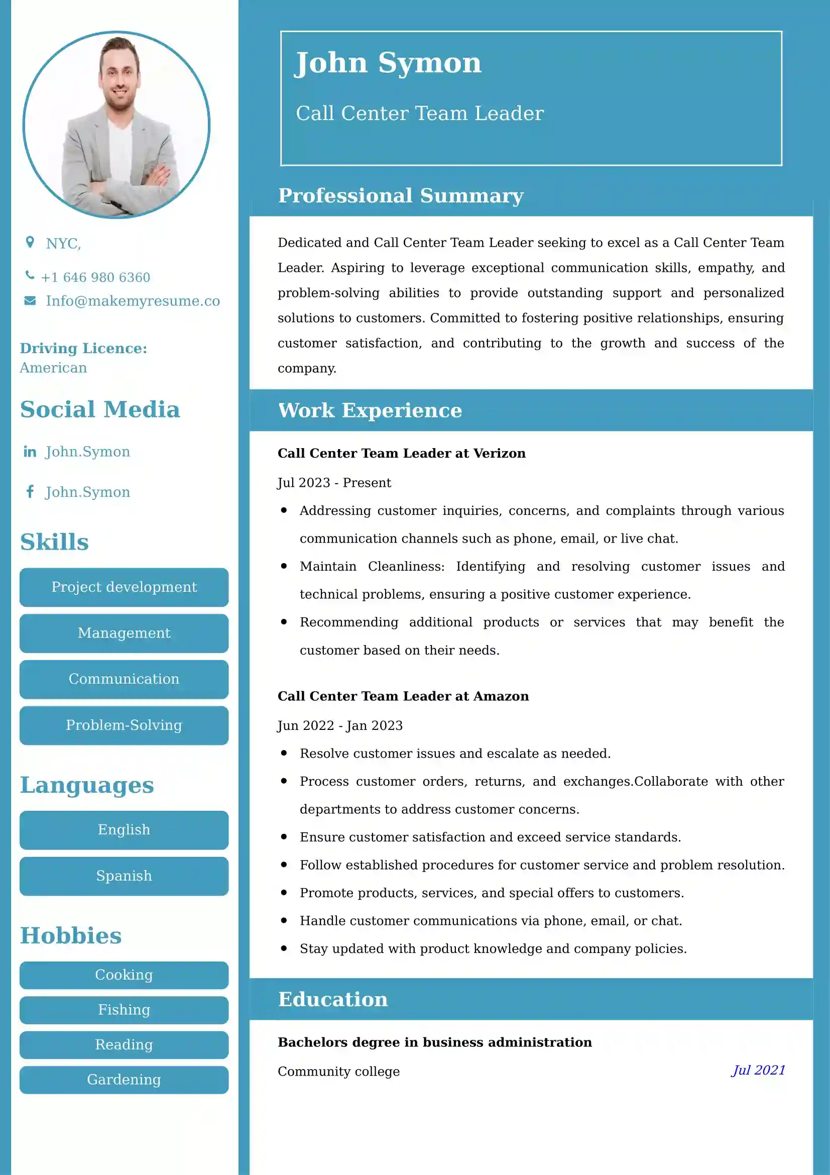 Call Center Team Leader Resume Examples for UK Jobs - Tips and Guide