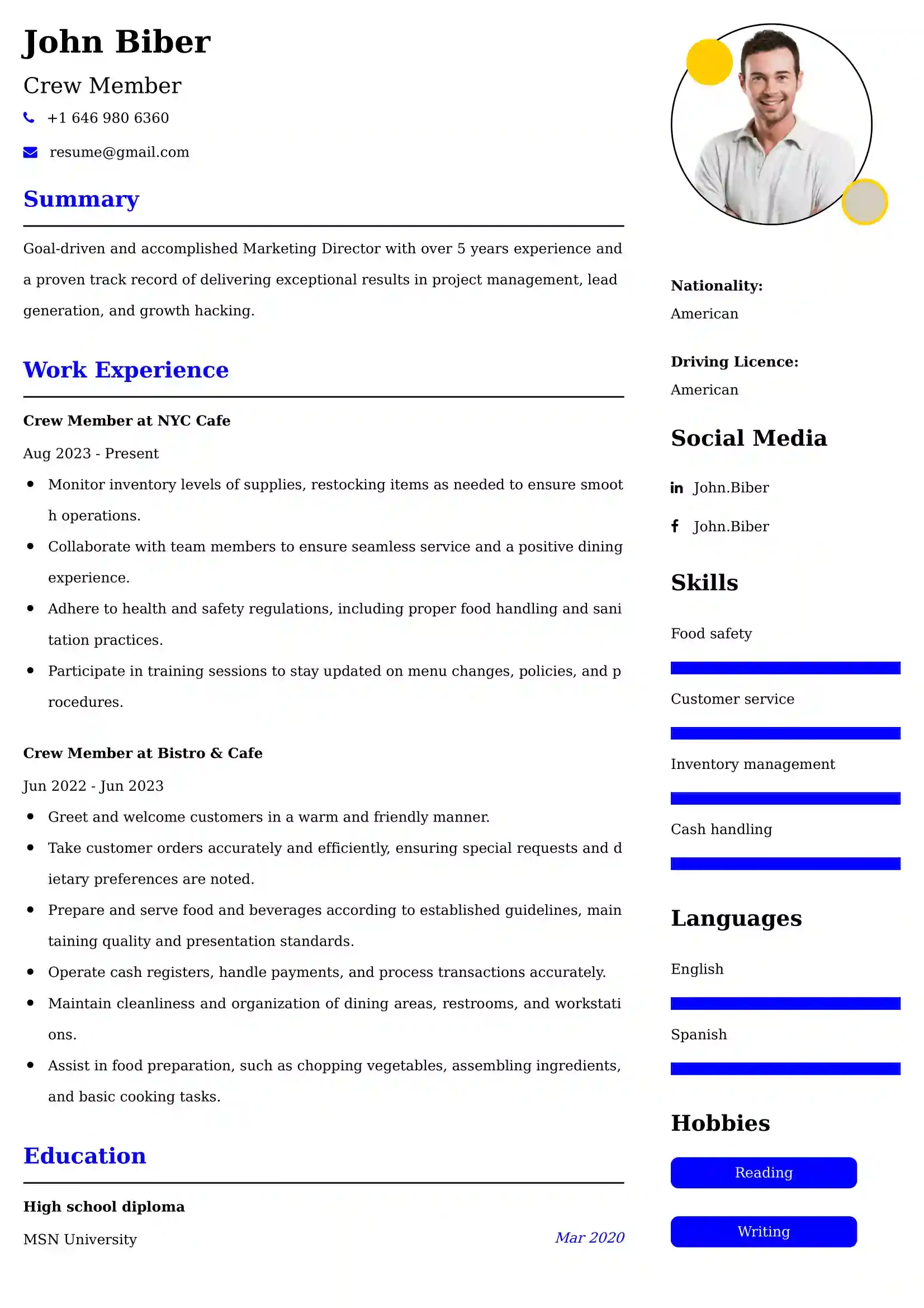 Food Service CV Examples with 65+ ATS-Optimized Templates