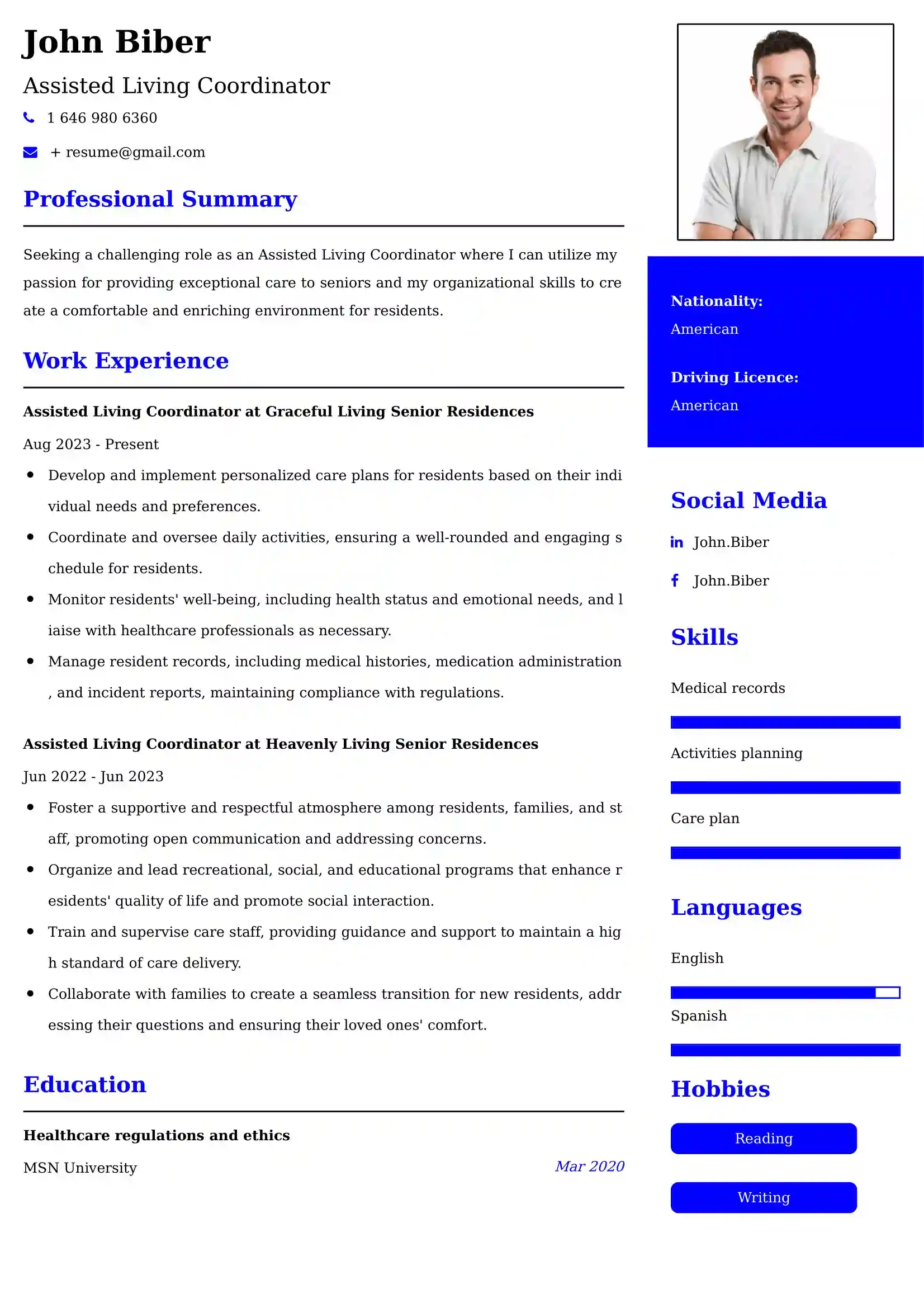 Assisted Living Coordinator Resume Examples for UK Jobs - Tips and Guide