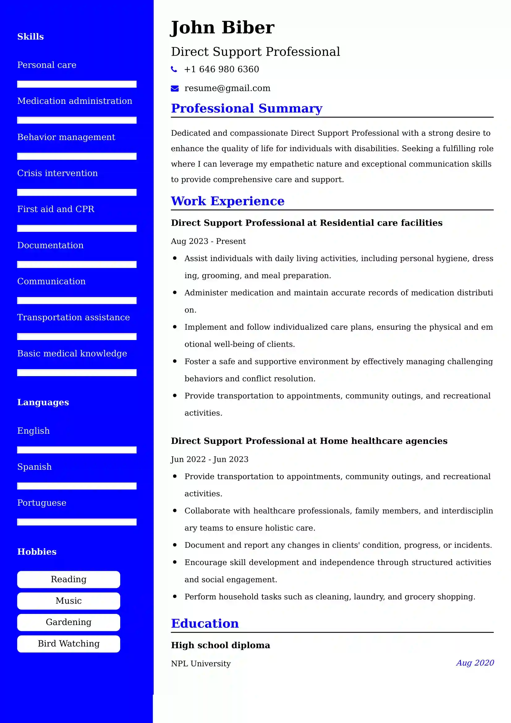 Direct Support Professional Resume Examples for UK Jobs - Tips and Guide