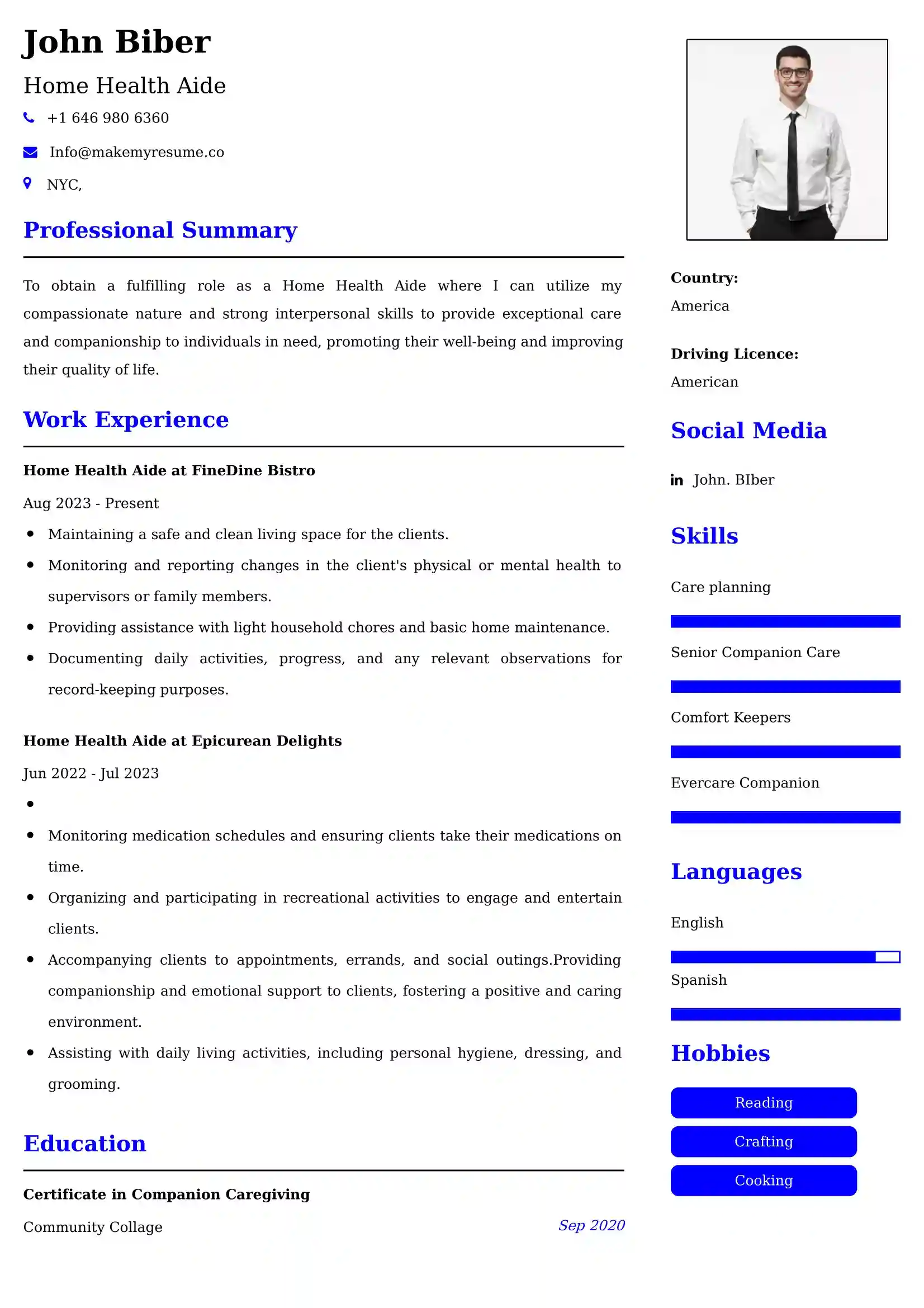 Home Health Aide Resume Examples for UK Jobs - Tips and Guide