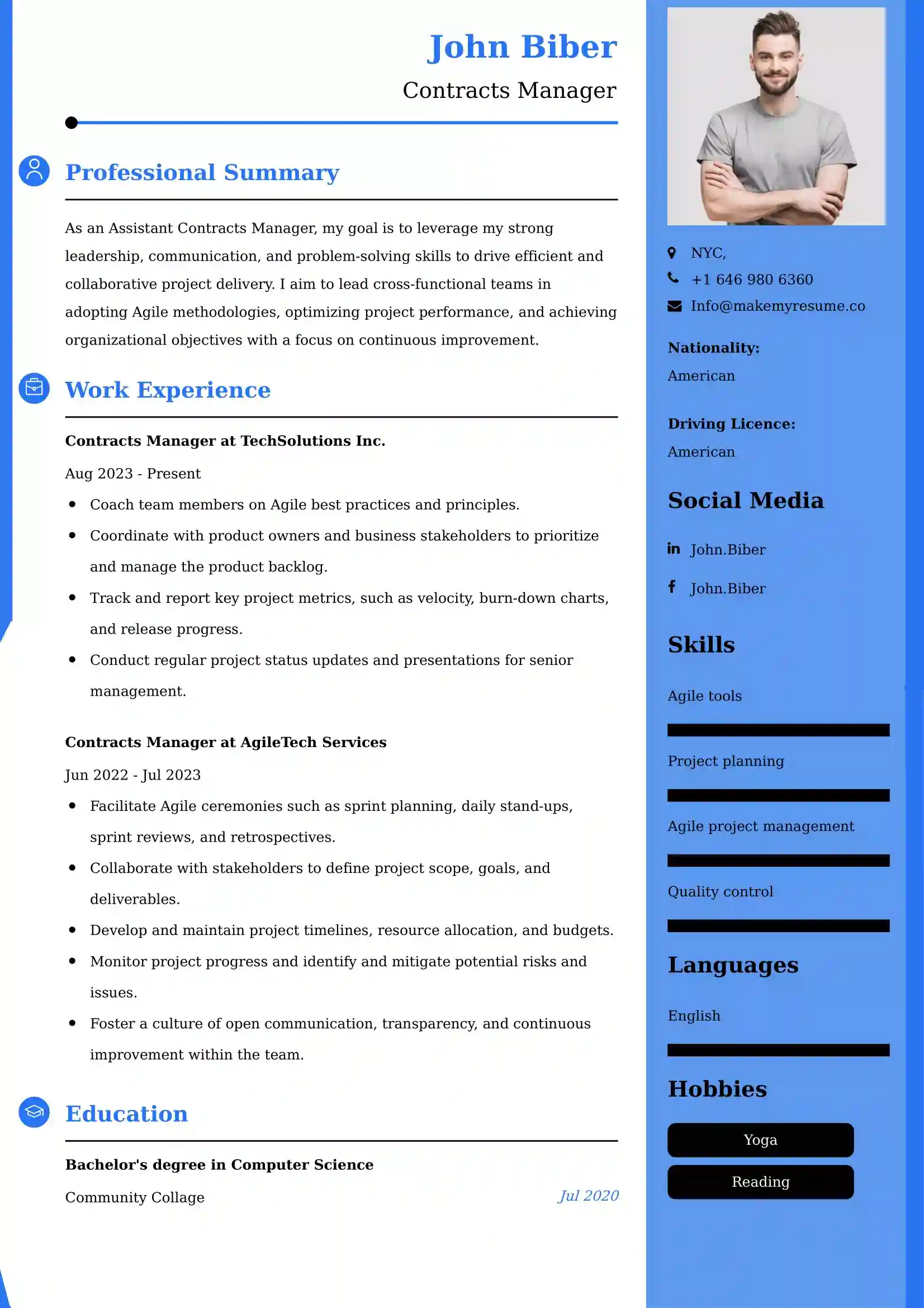 Contracts Manager Resume Examples for UK Jobs - Tips and Guide