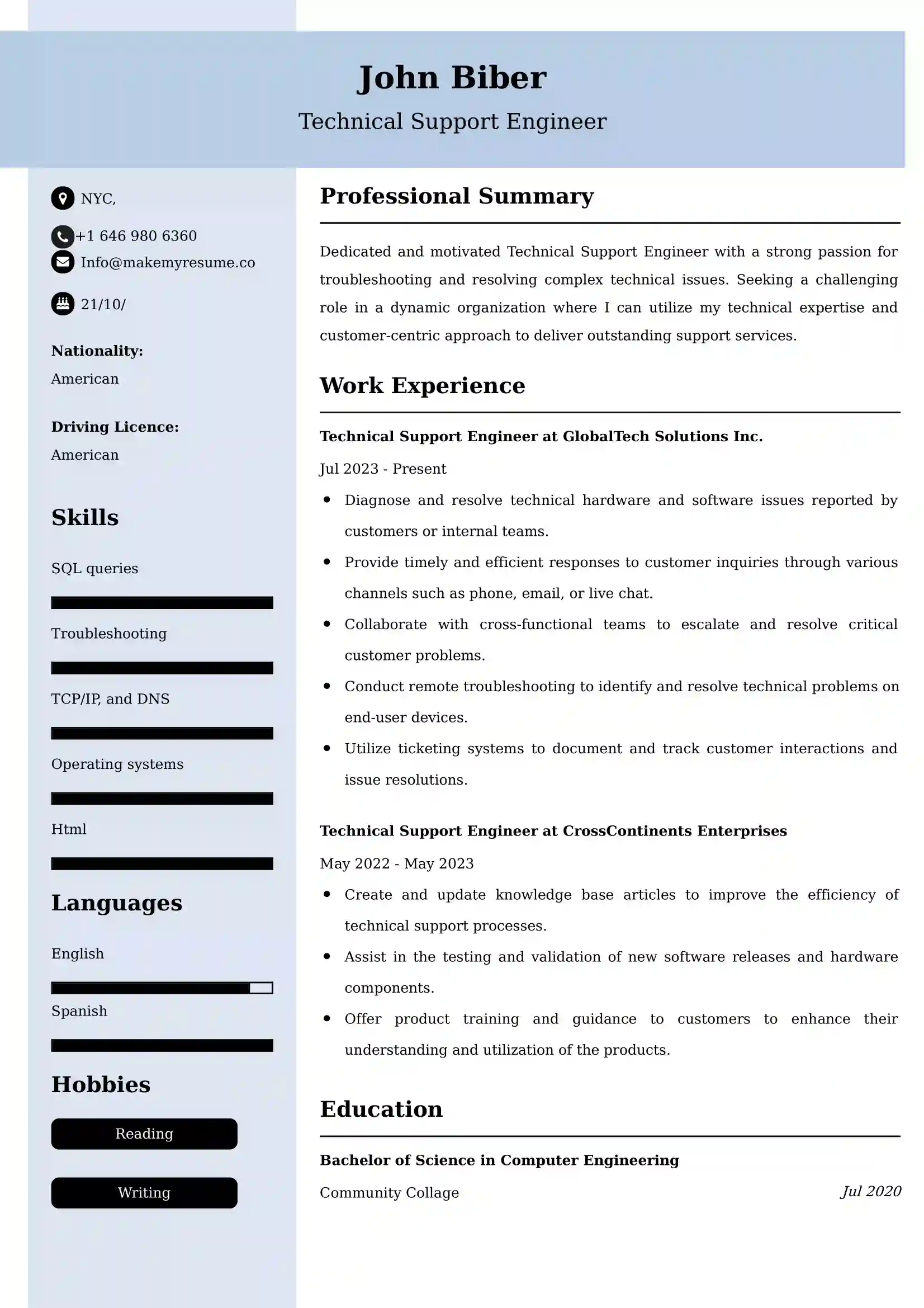 Technical Support Engineer Resume Examples for UK Jobs - Tips and Guide