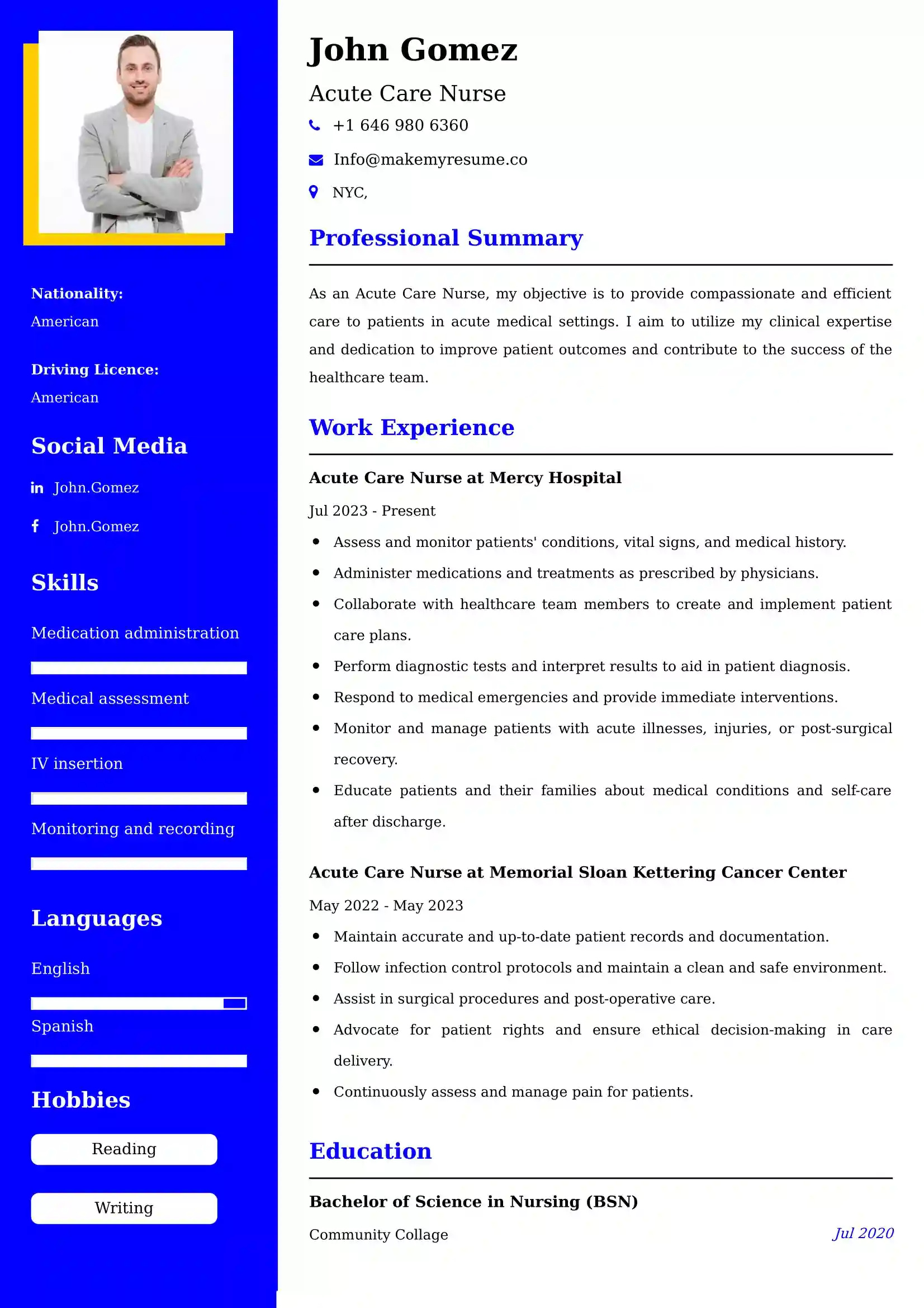 Acute Care Nurse Resume Examples for UK Jobs - Tips and Guide