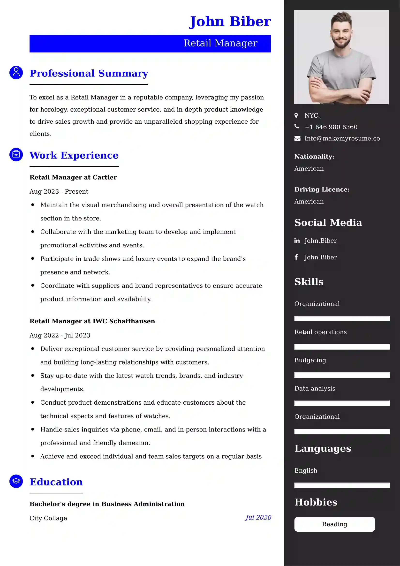 Retail Manager Resume Examples for UK Jobs - Tips and Guide