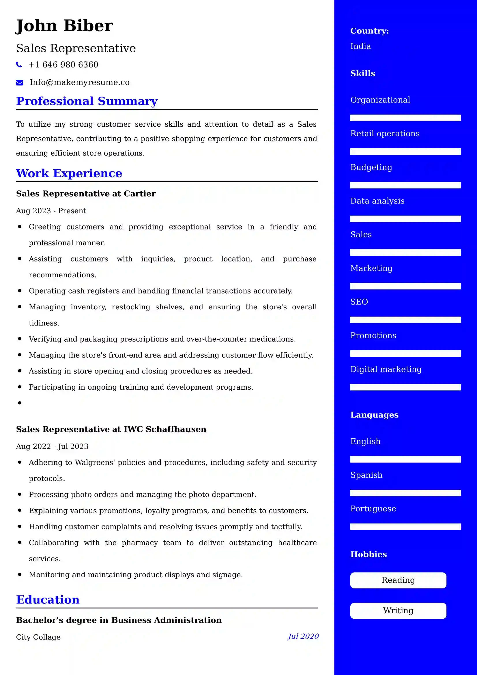 Sales Representative Resume Examples for UK Jobs - Tips and Guide