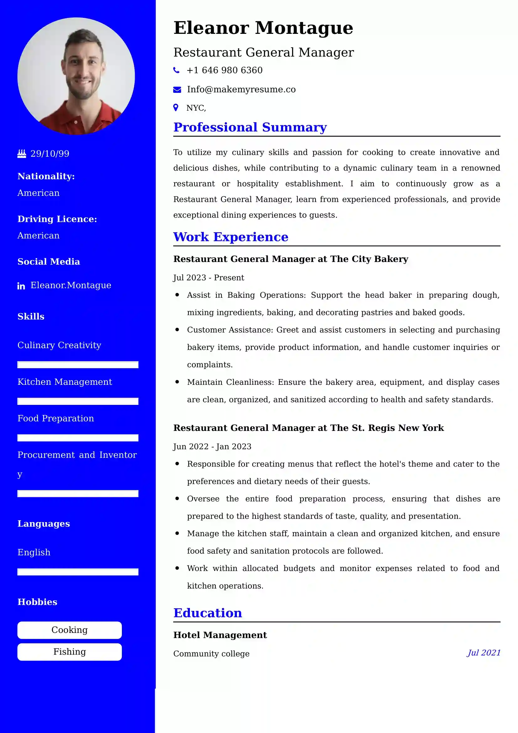 Restaurant General Manager Resume Examples for UK Jobs - Tips and Guide