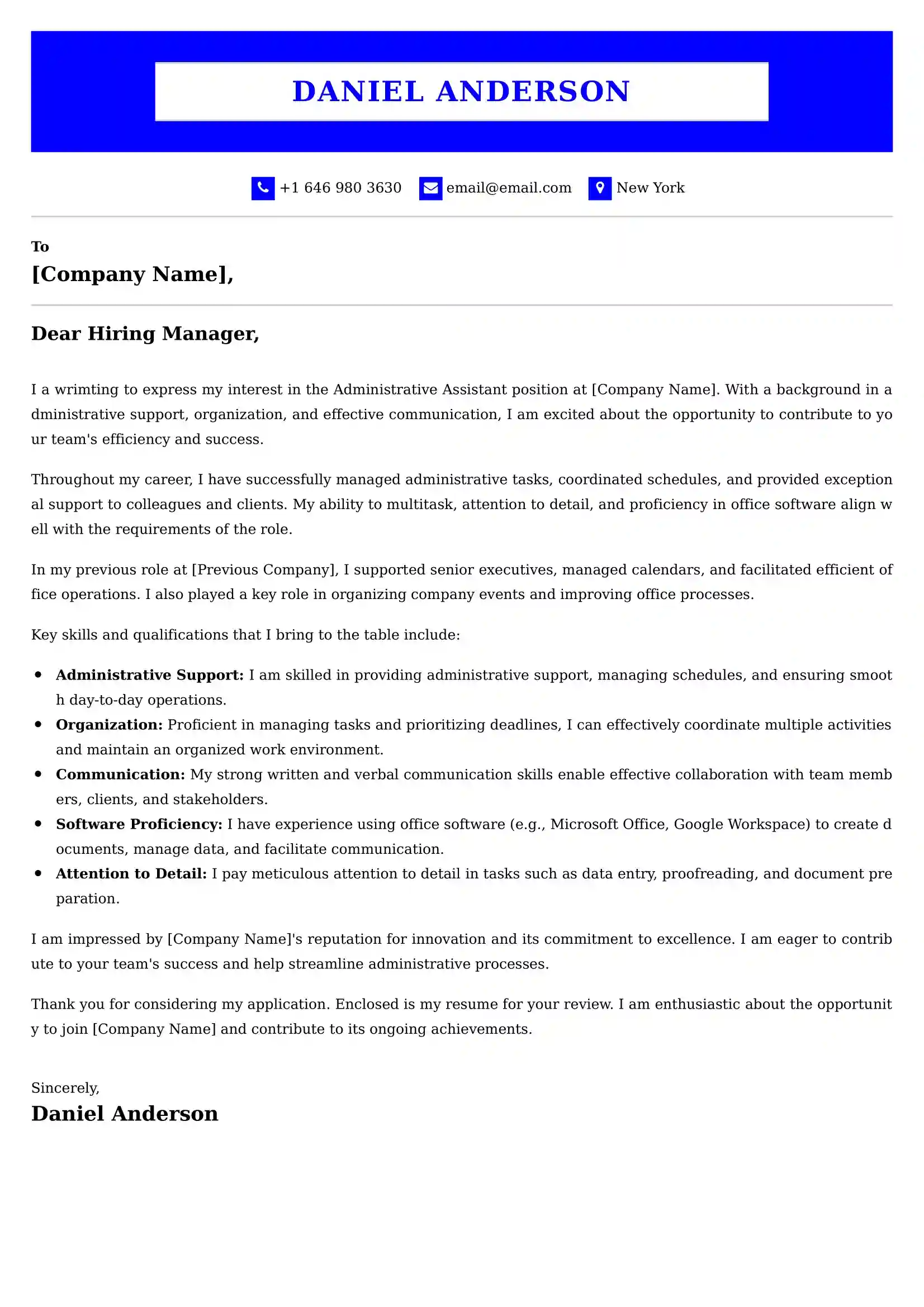 Administrative Assistant Cover Letter Examples for UK 