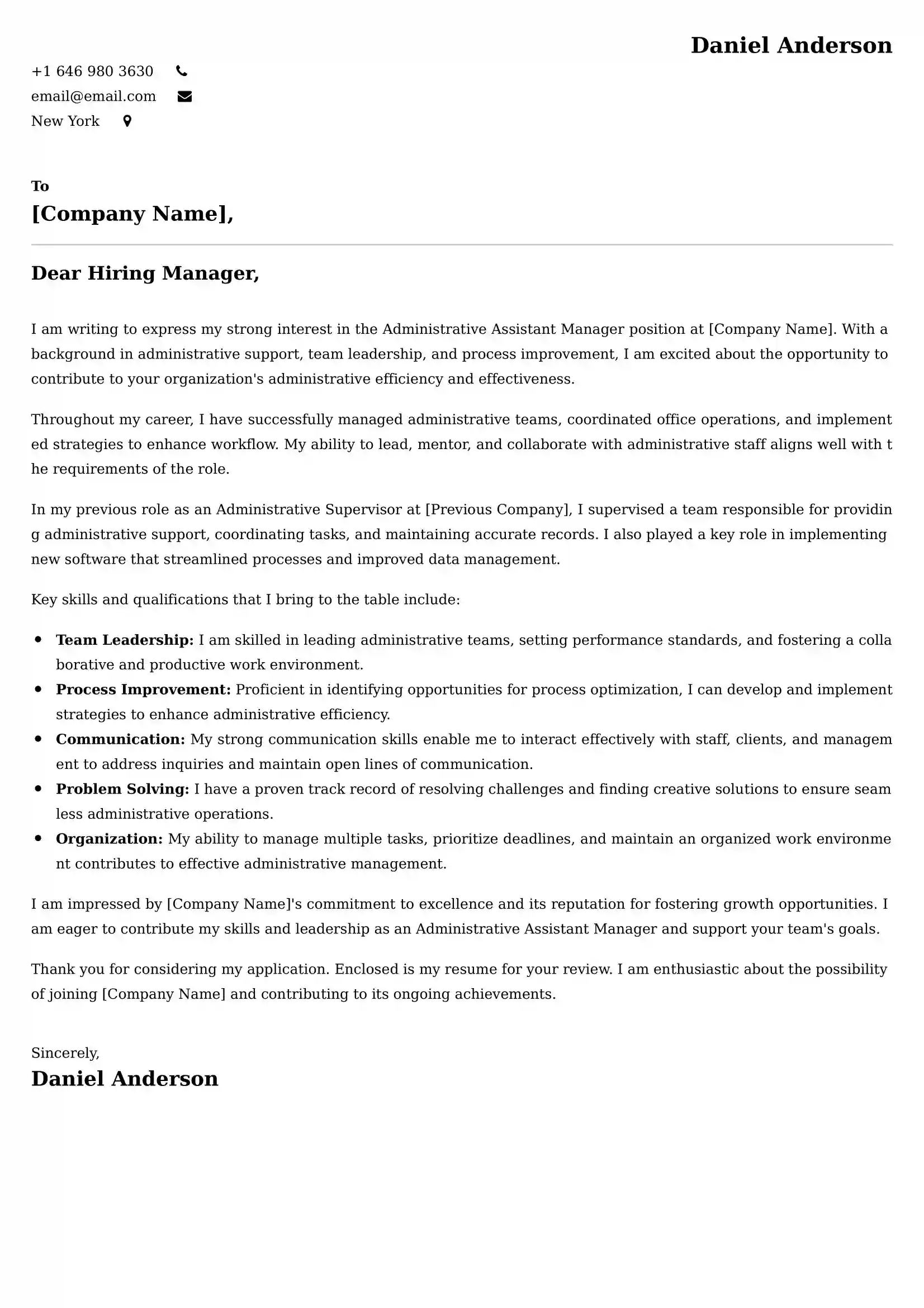Administrative Assistant Manager Cover Letter Examples for UK 