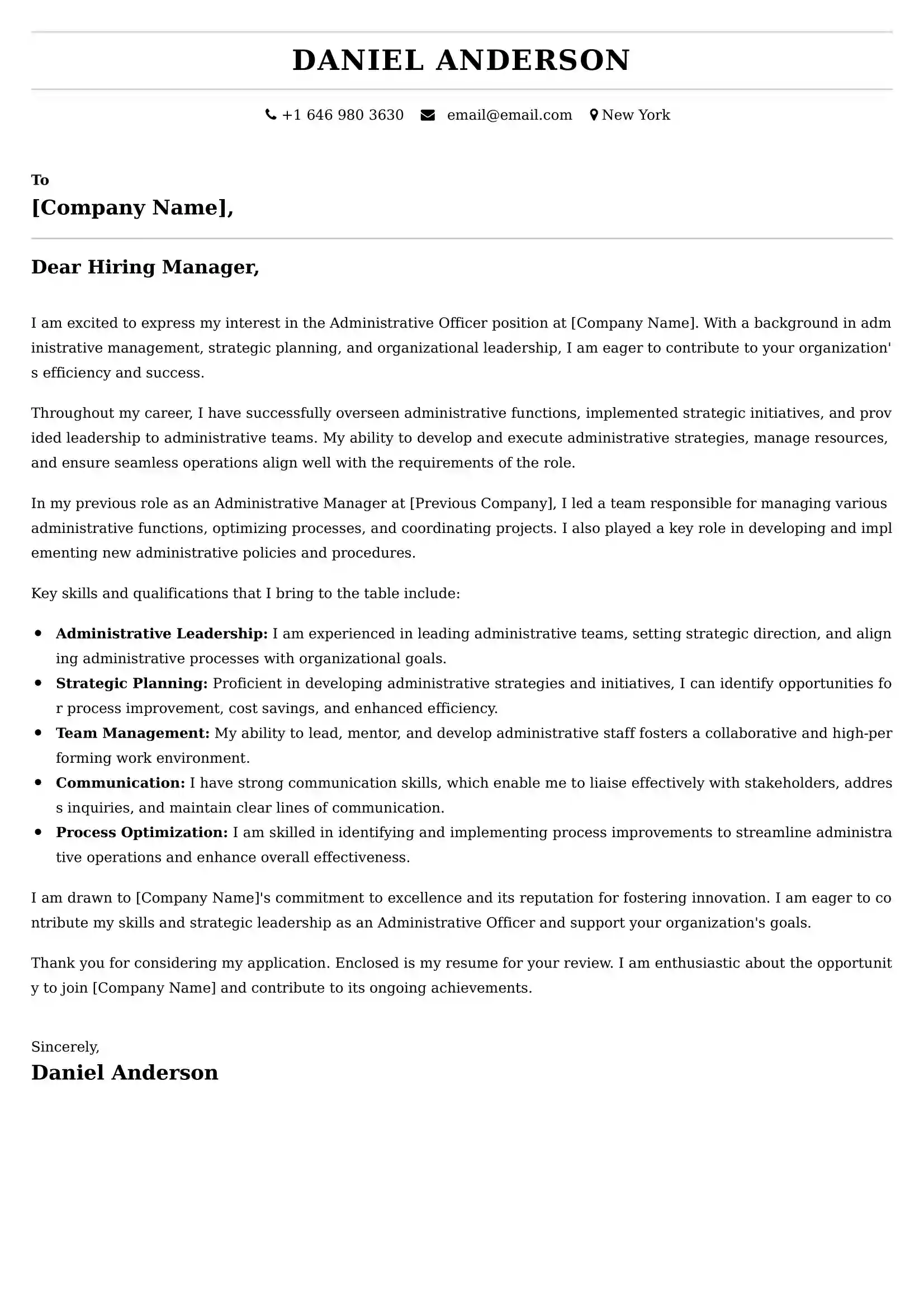 Administrative Officer Cover Letter Examples for UK 