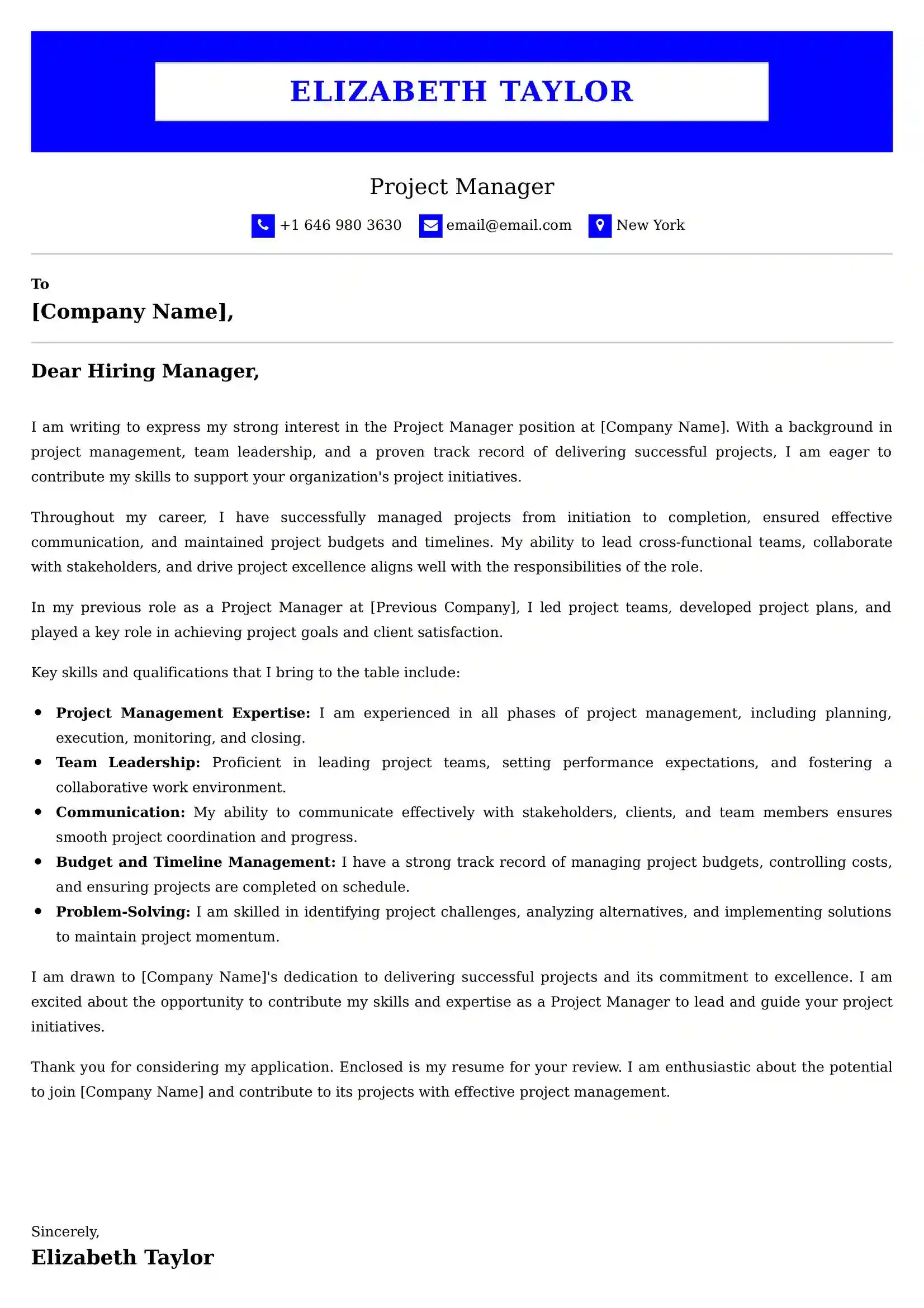 Project Manager Cover Letter Examples for UK 