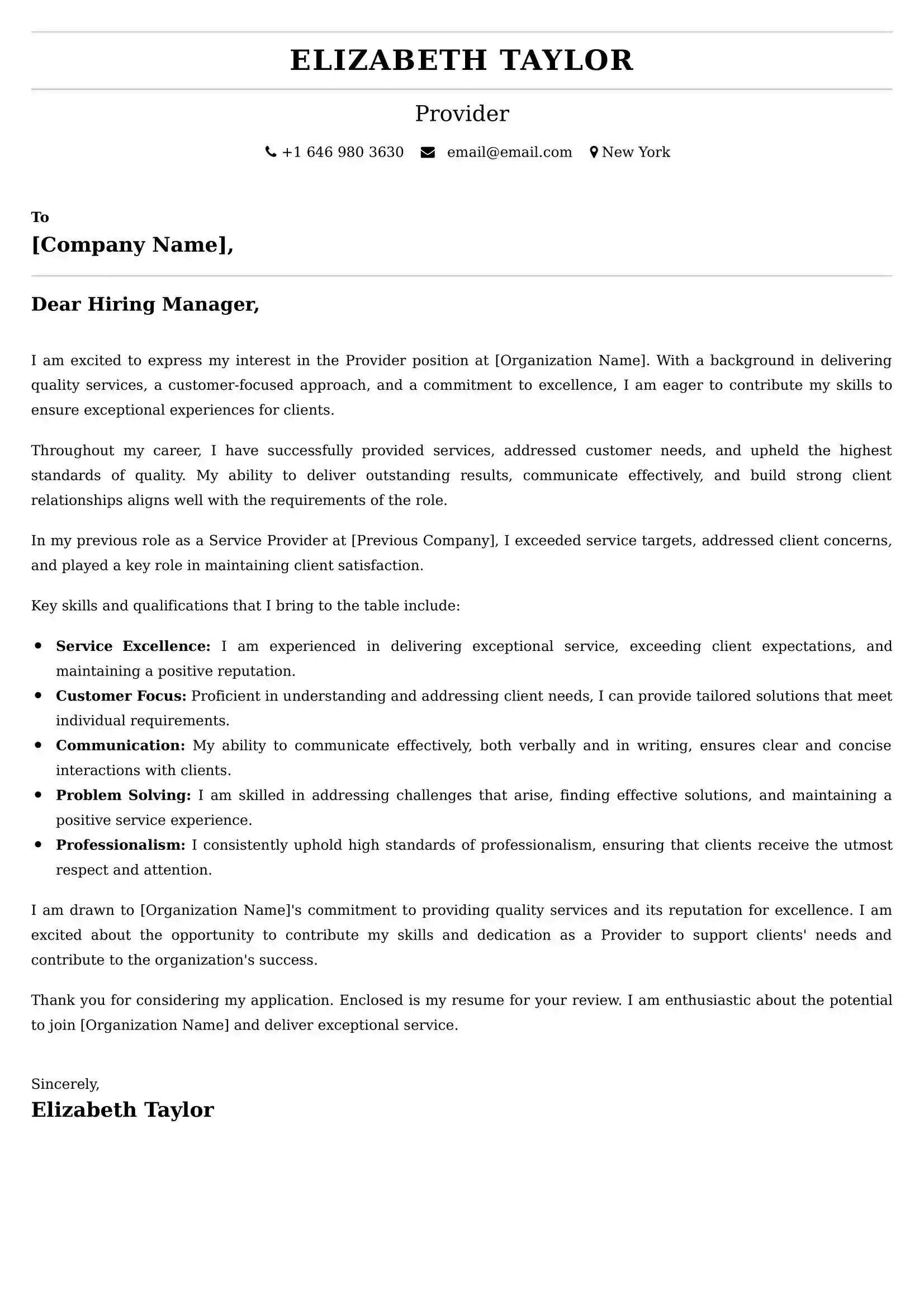 Provider Cover Letter Examples for UK 