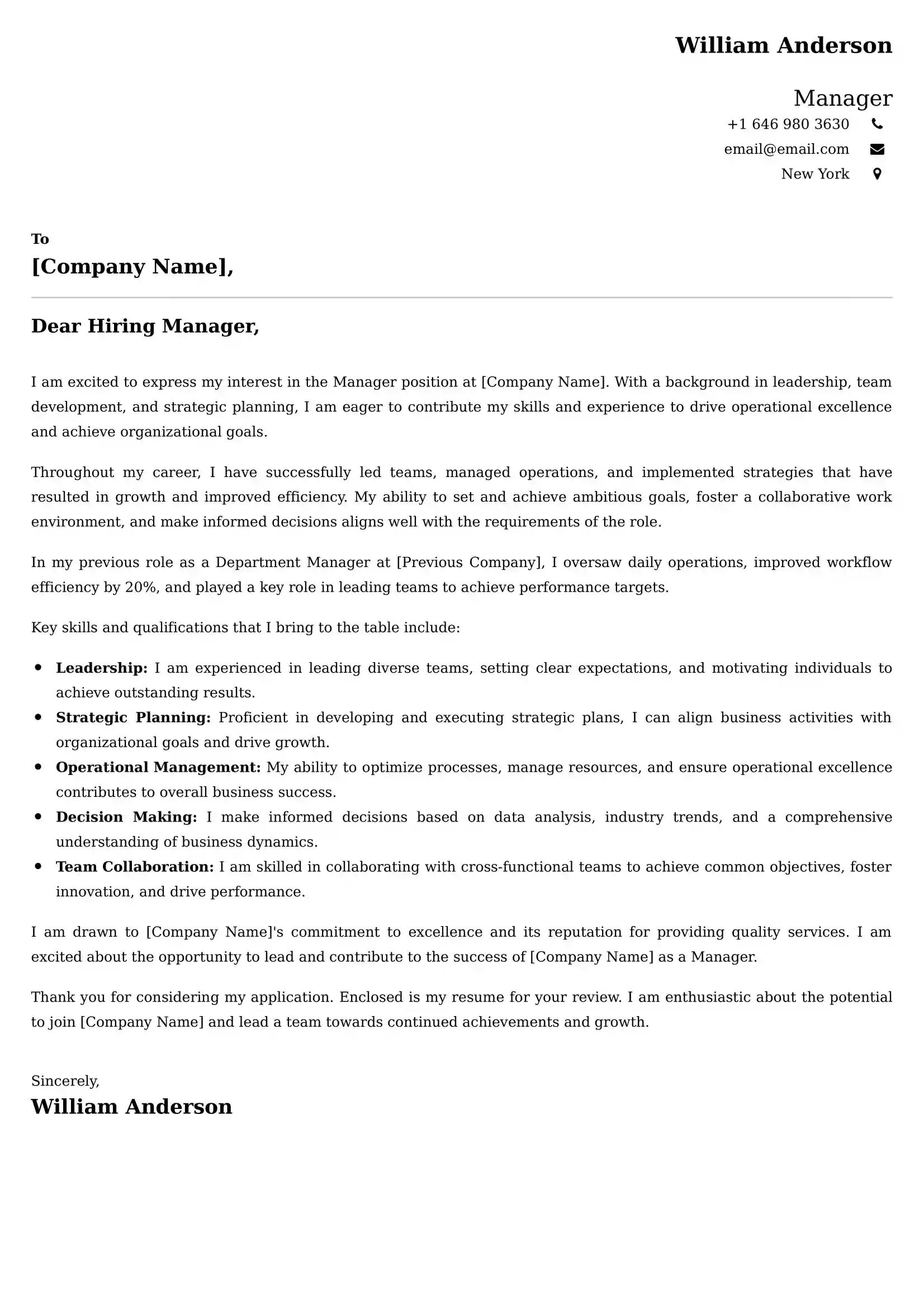 Manager Cover Letter Examples for UK 