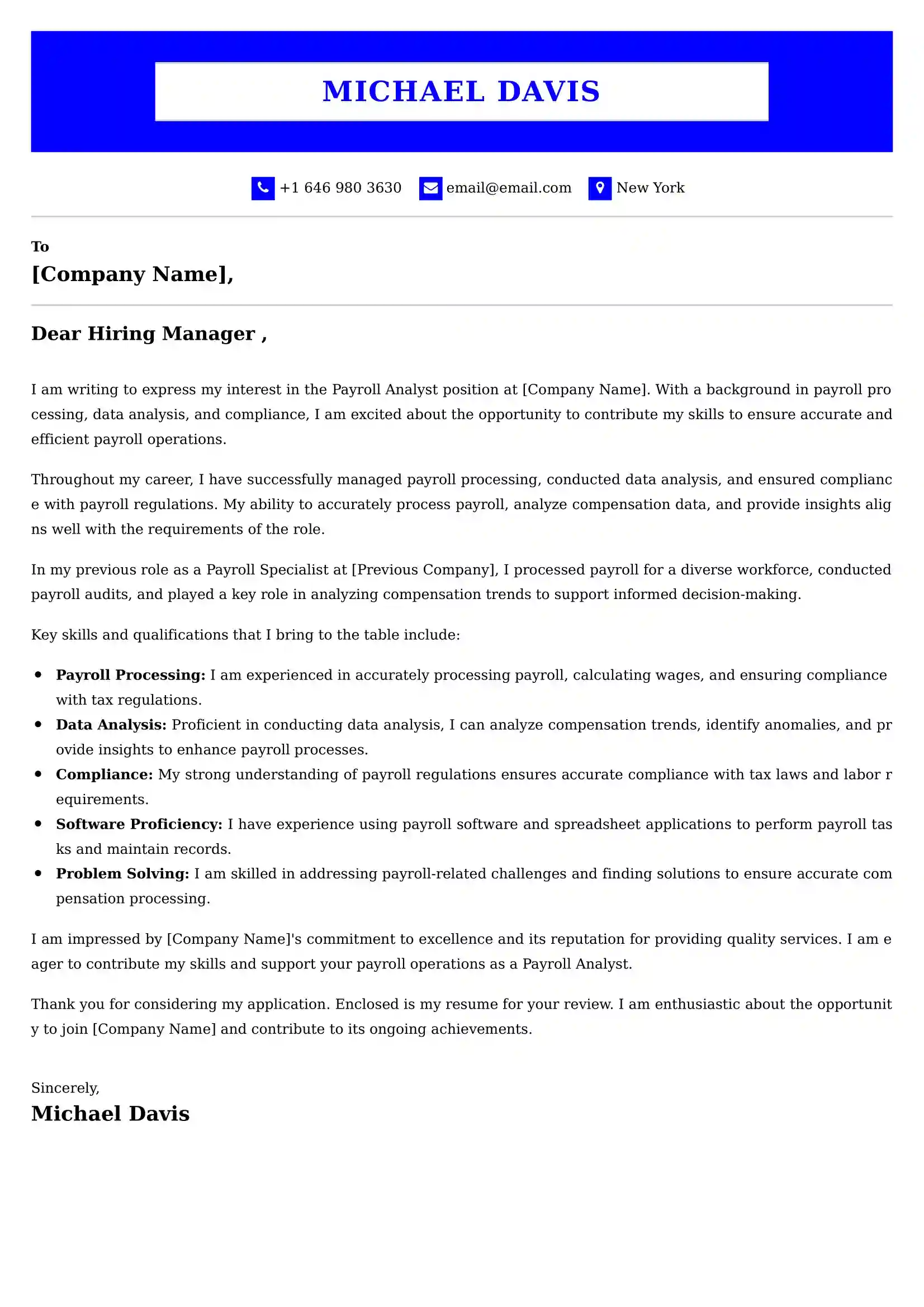 Payroll Analyst Cover Letter Examples for UK 