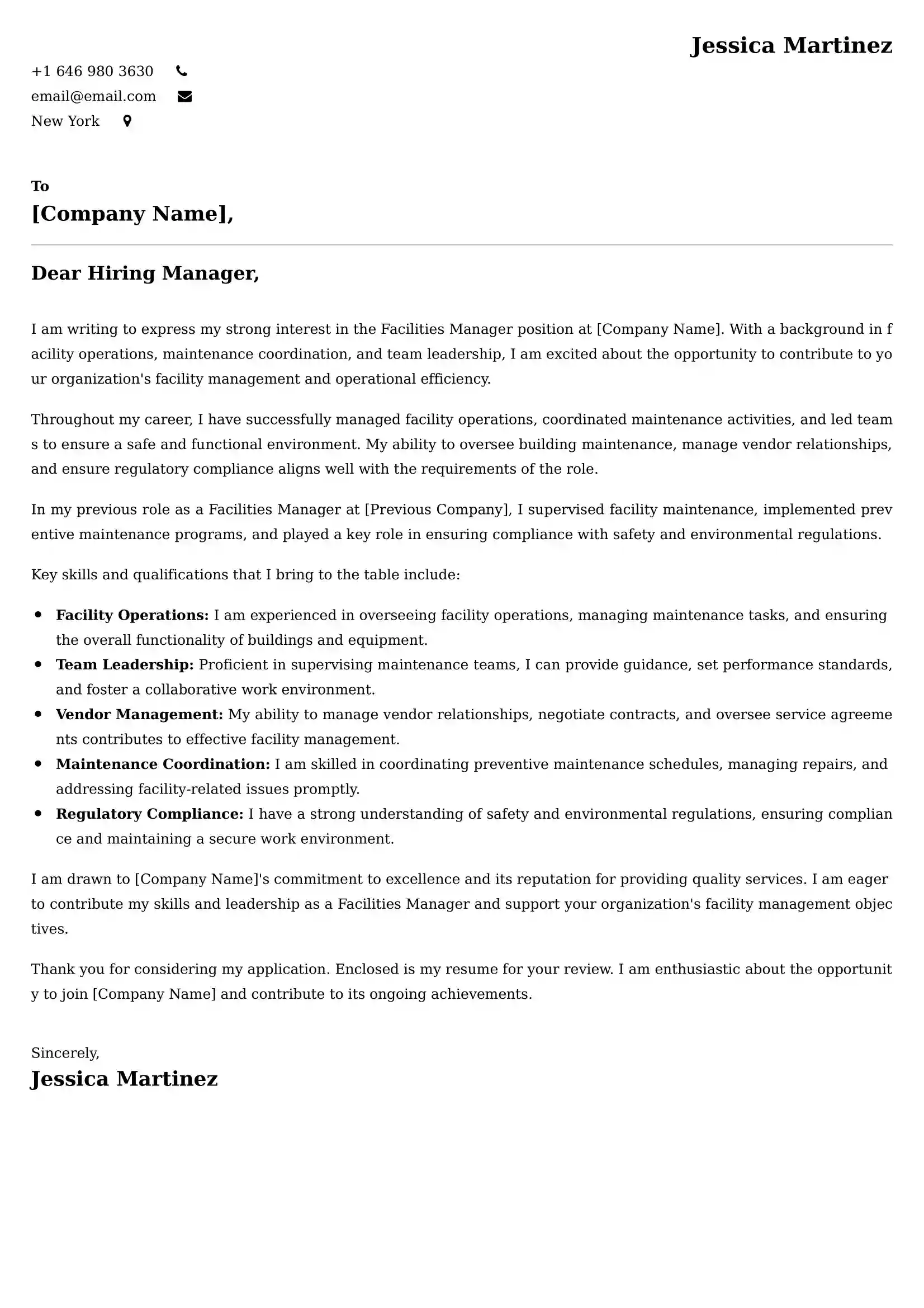 Facilities Manager Cover Letter Examples for UK 