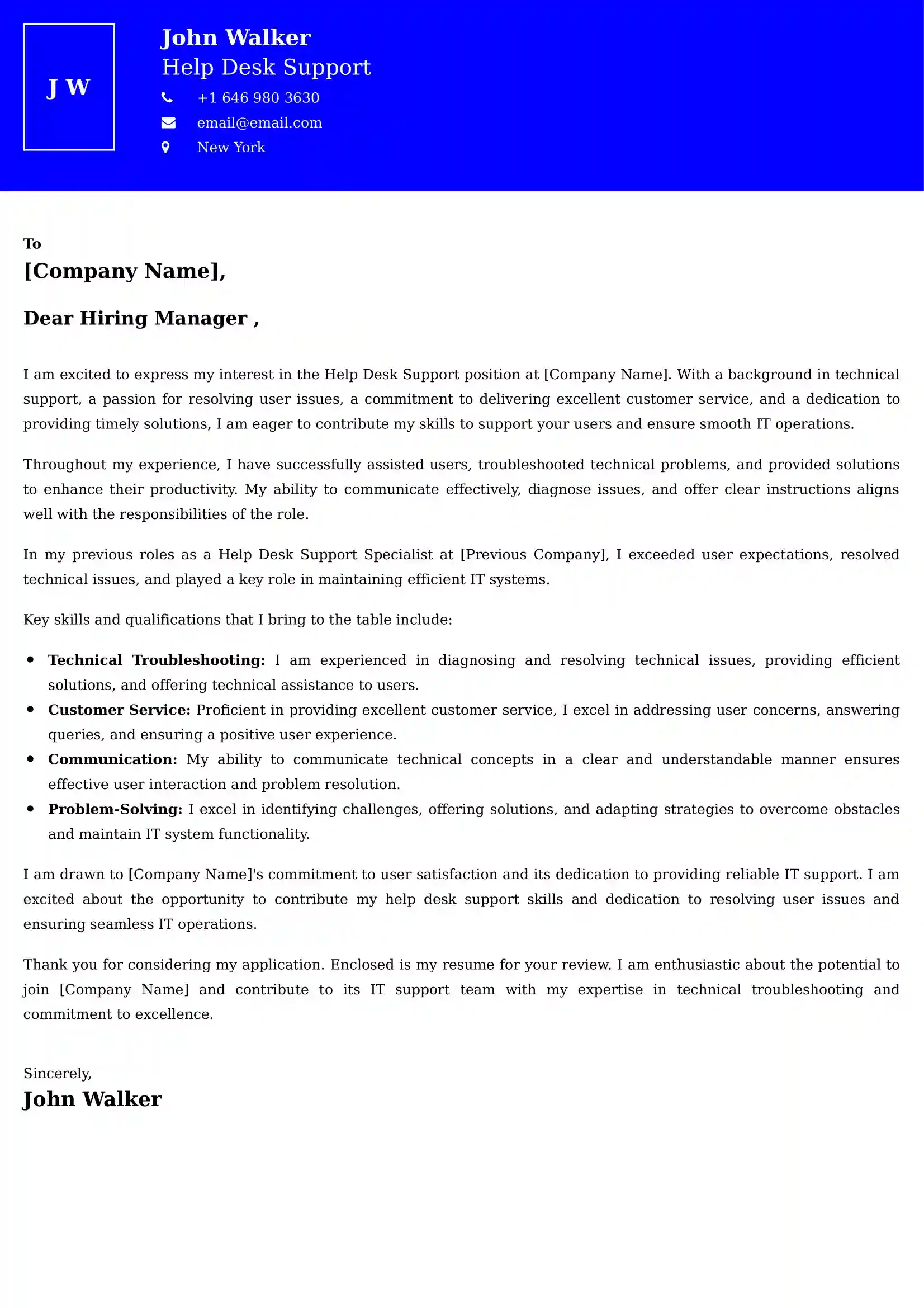 Help Desk Support Cover Letter Examples for UK 