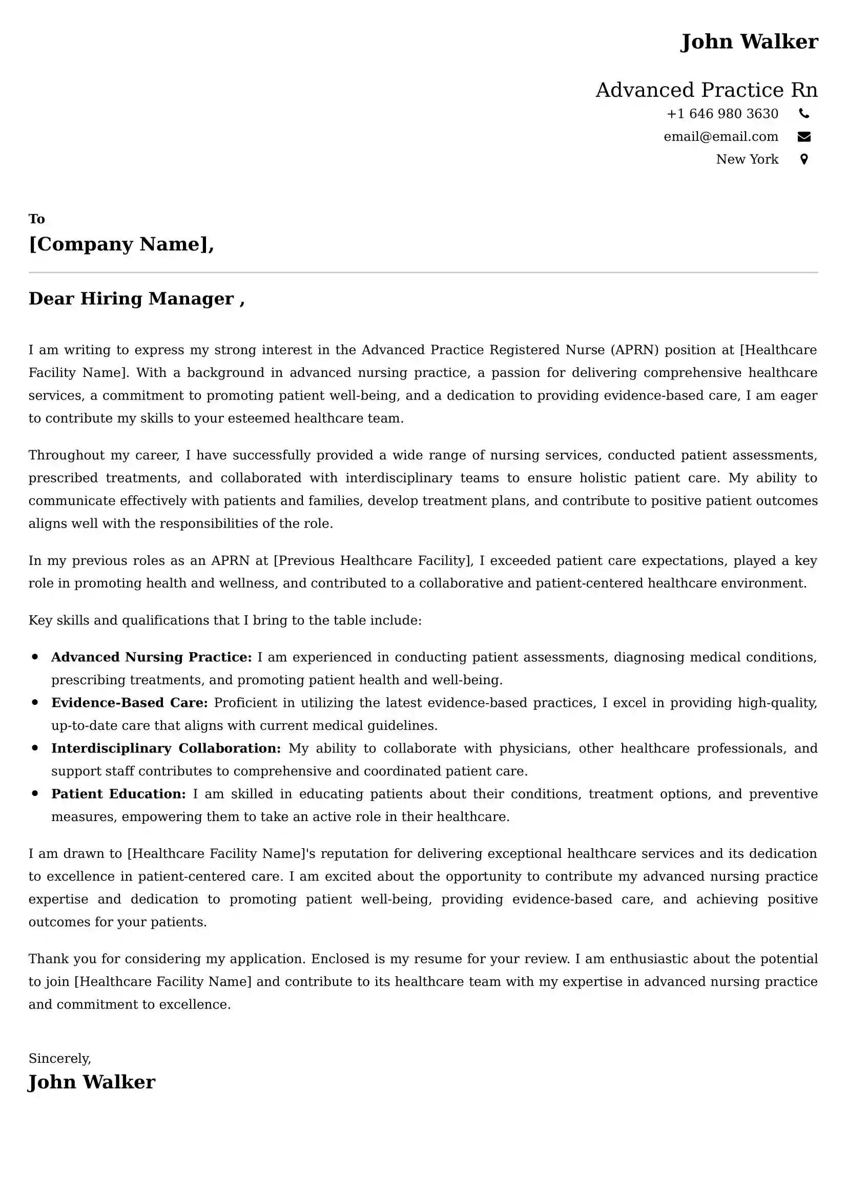 Advanced Practice Rn Cover Letter Examples for UK 