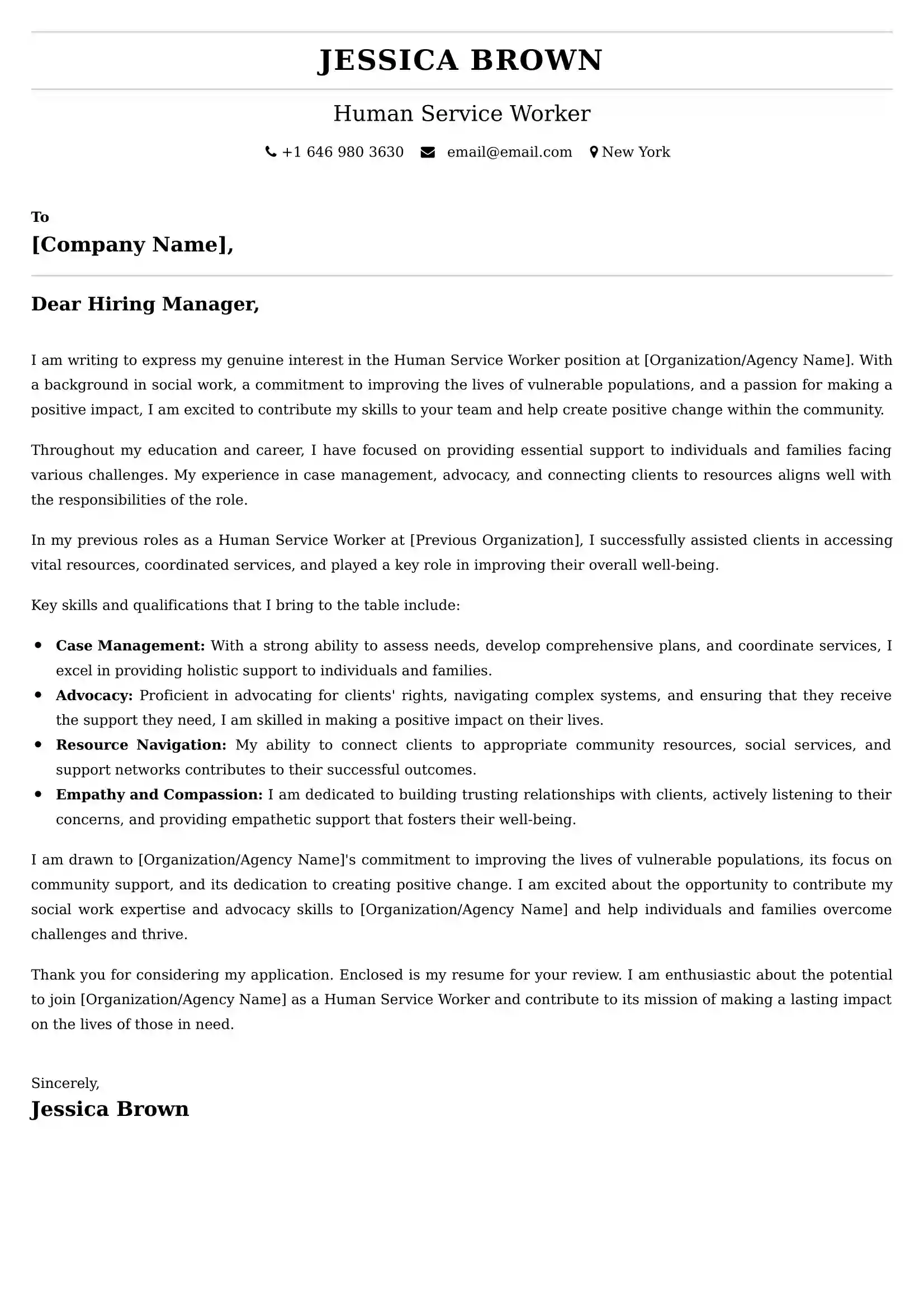 Human Service Worker Cover Letter Examples for UK 