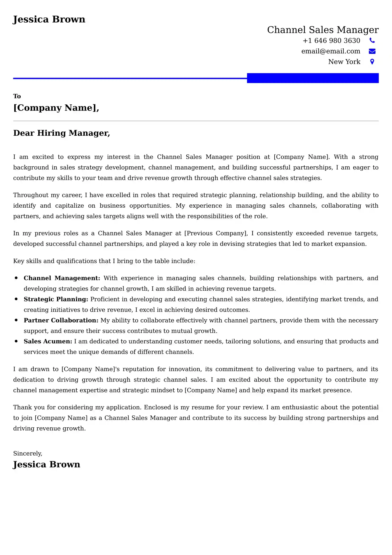 Channel Sales Manager Cover Letter Examples for UK 