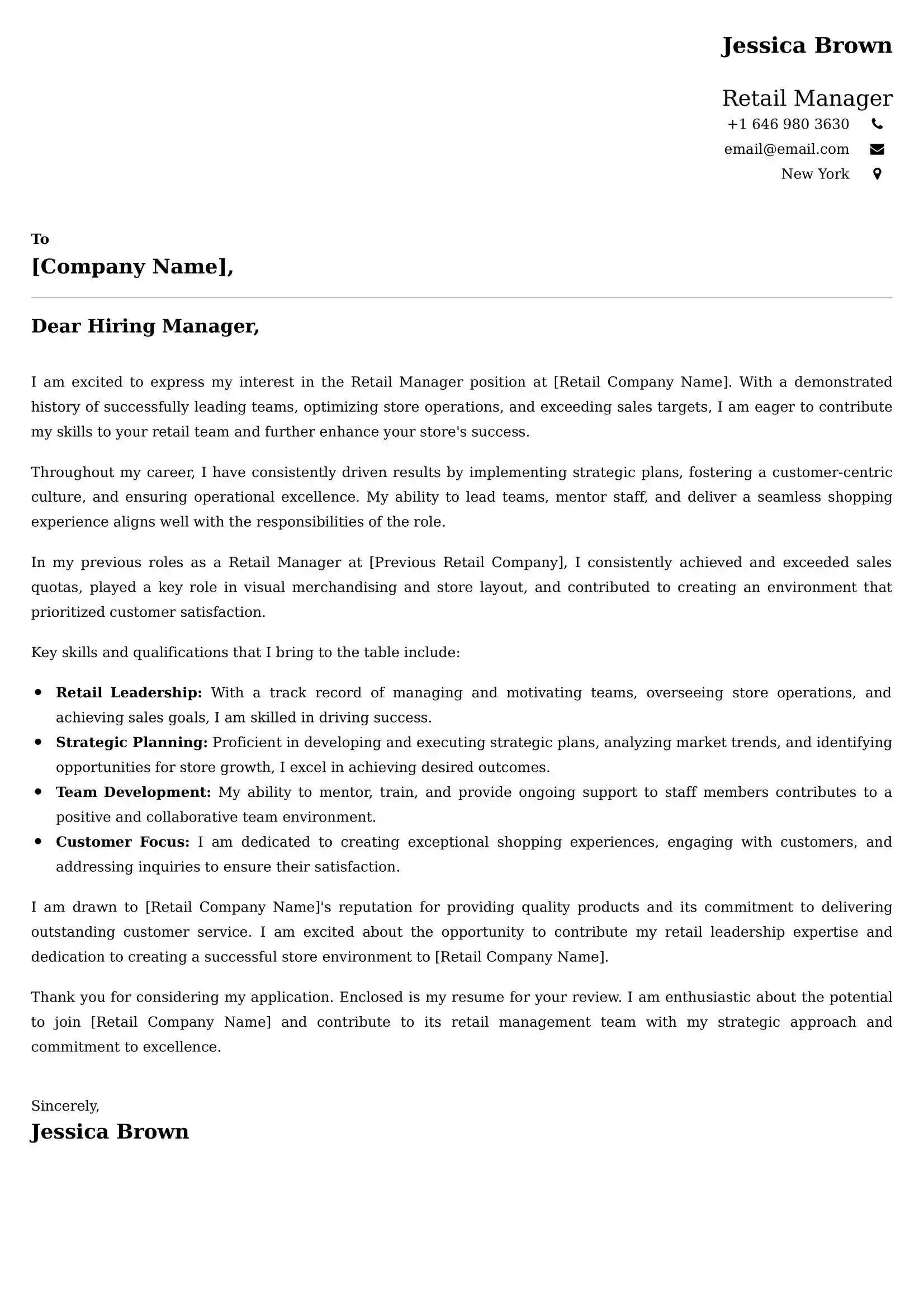 Retail Manager Cover Letter Examples for UK 