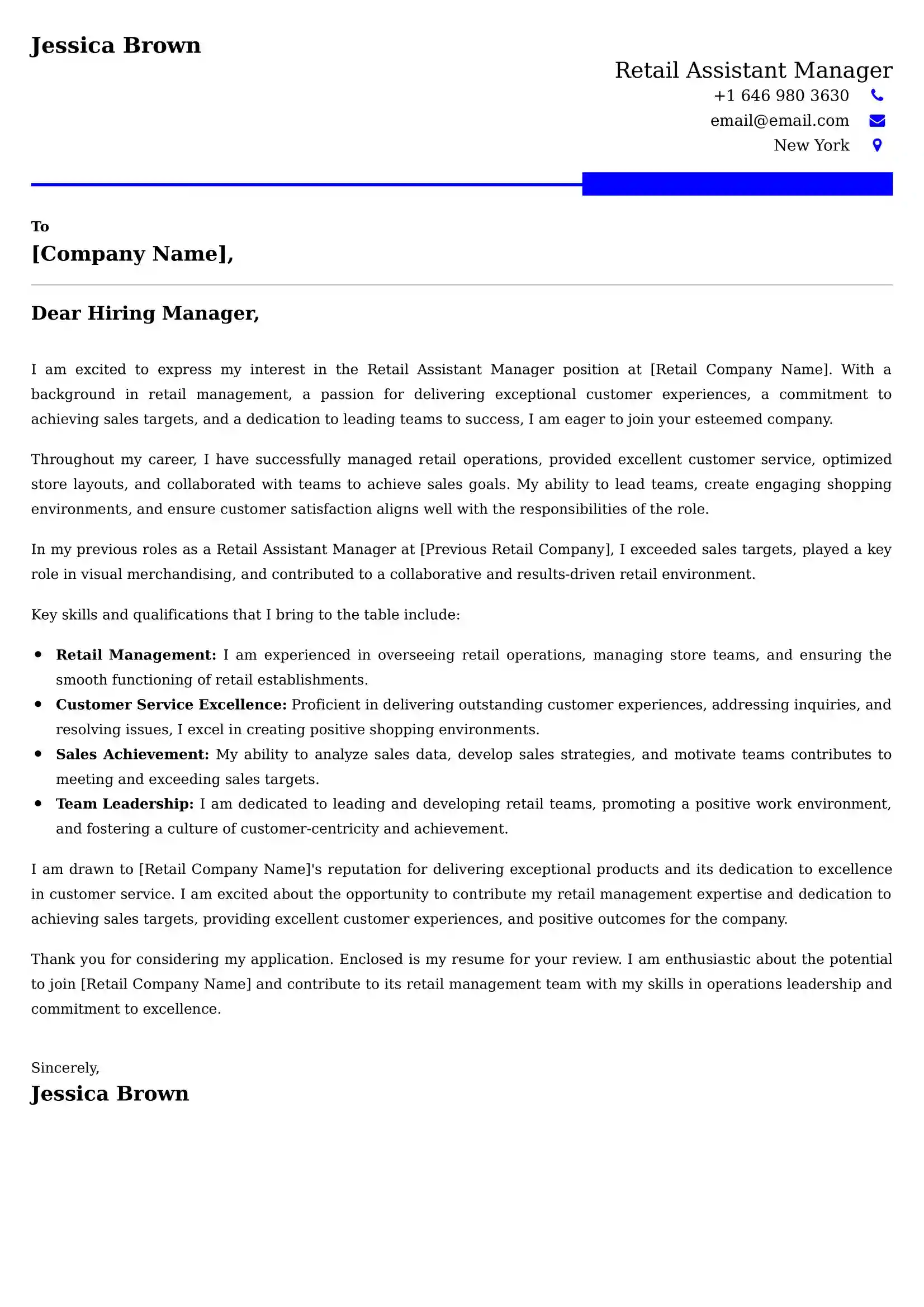 Retail Assistant Manager Cover Letter Examples for UK 